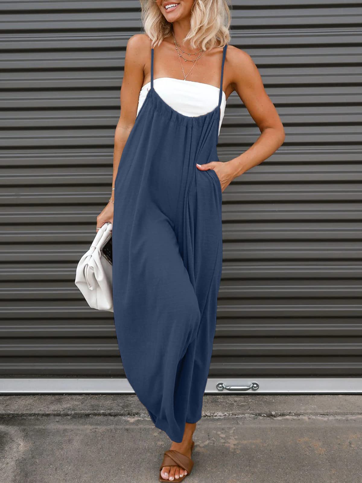 2024 Summer New Women's Adjustable Spaghetti Straps Wide Leg Baggy Overalls(40% OFF!!!)