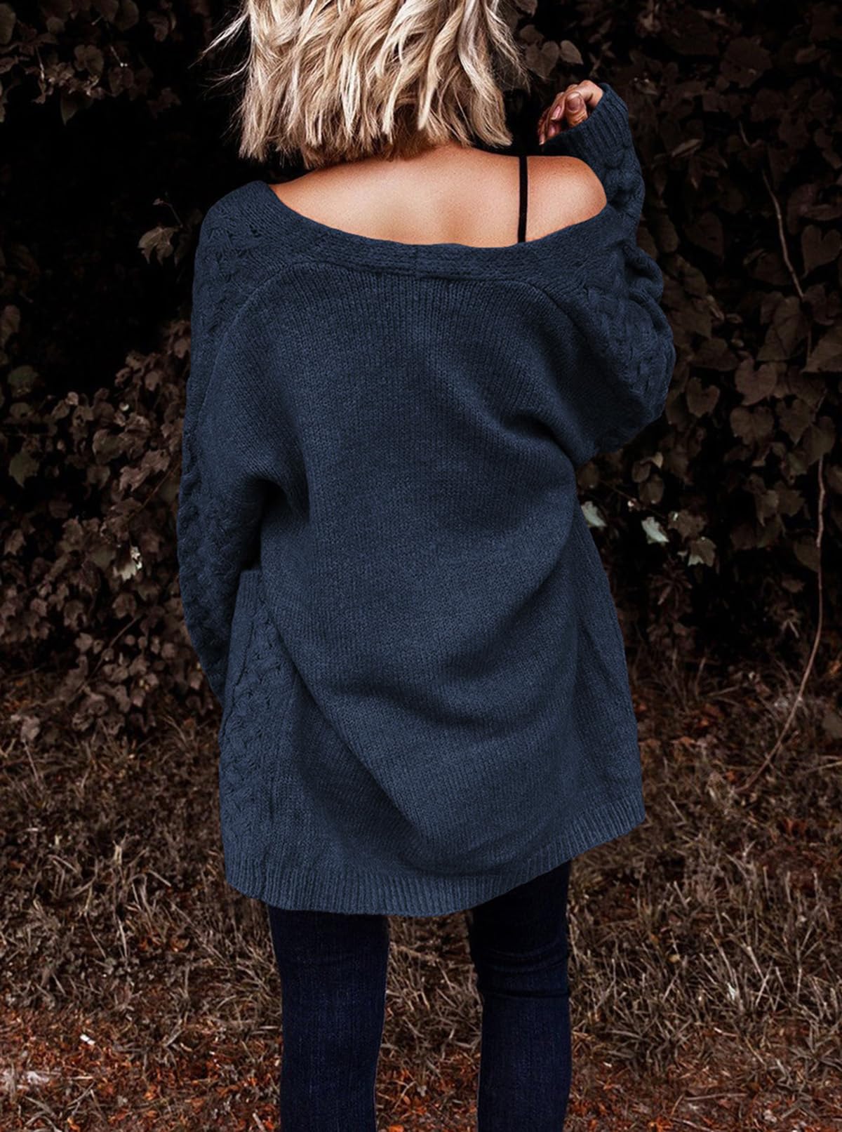 Women's Casual Open Front Long Sleeve Chunky Cable Knit Cardigans With Pockets