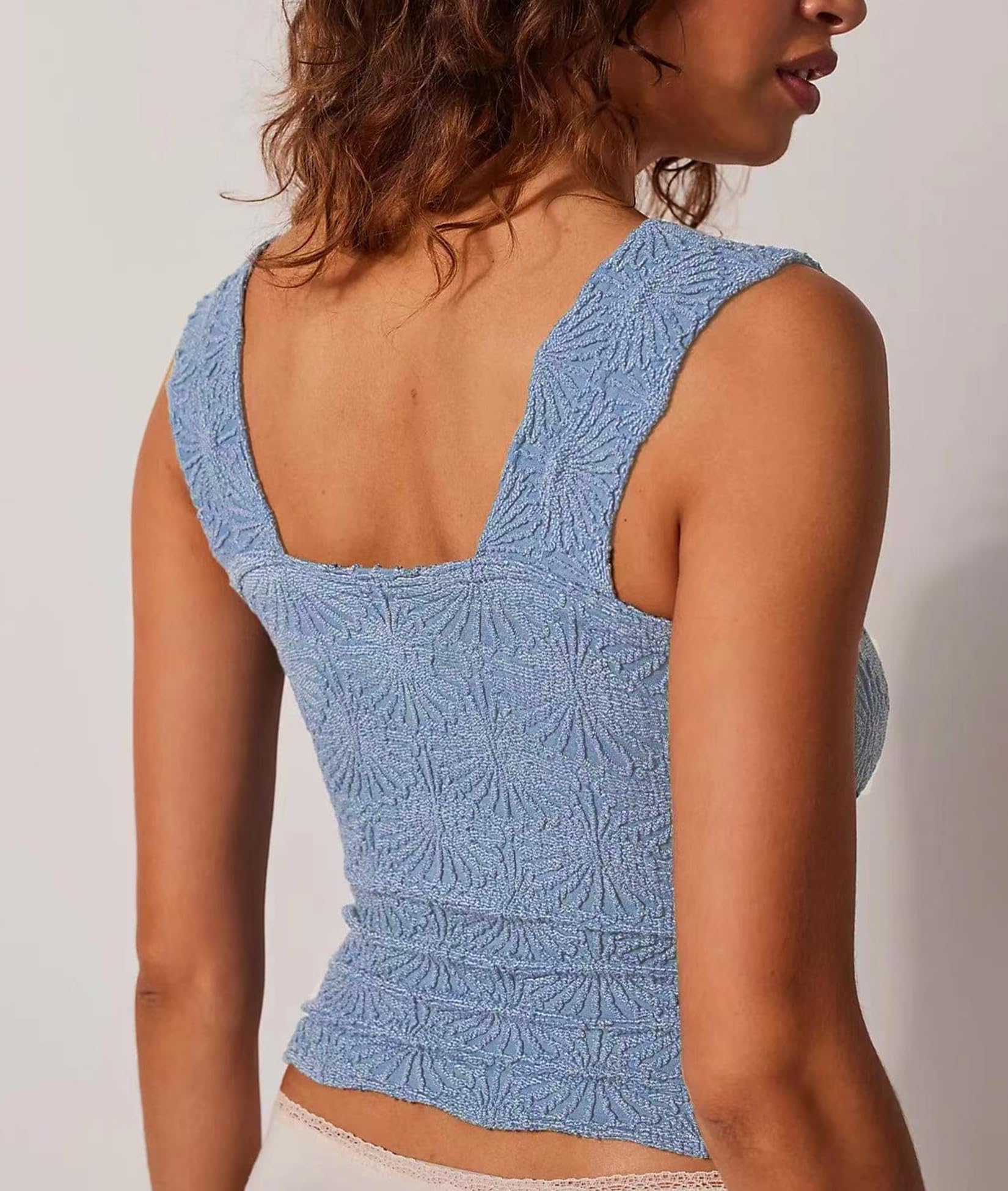 Women's Square Neck Wide Back Tank Top Floral Pattern Out Top