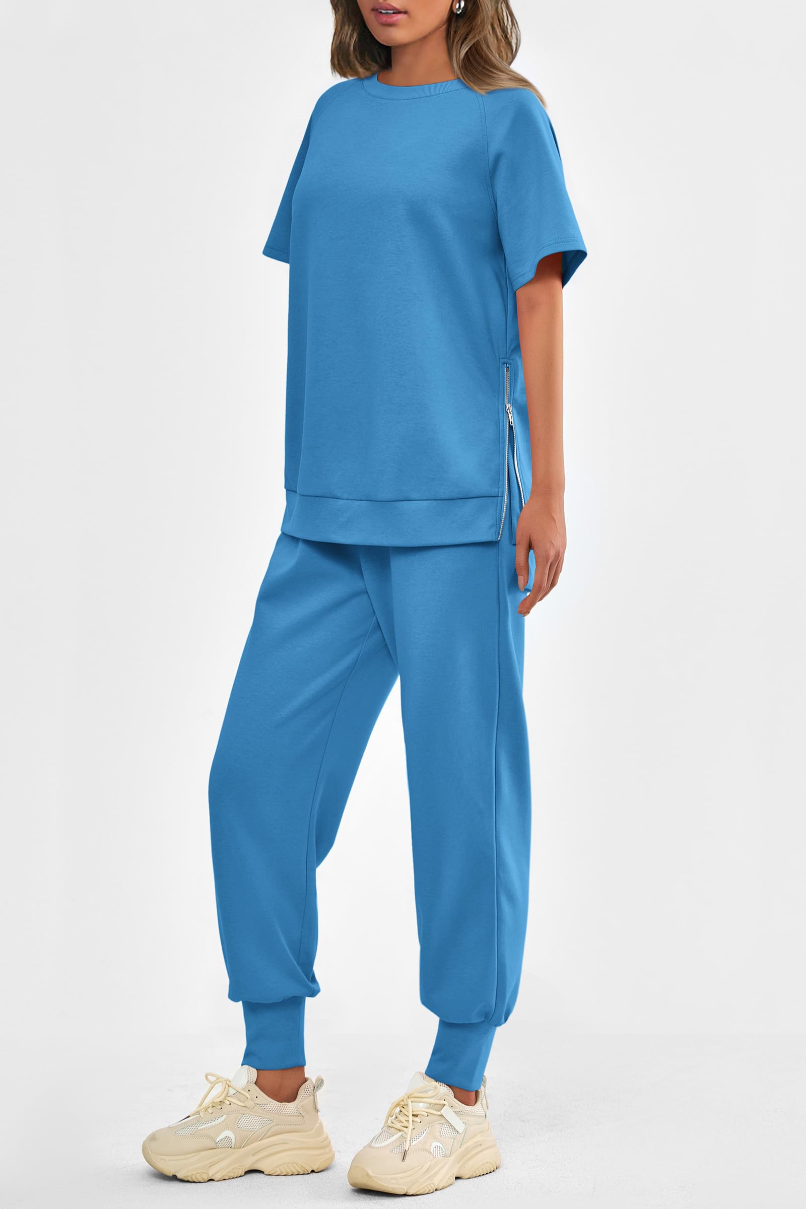 Women's Casual Short Sleeve Tops High Waisted Sweatpants Set
