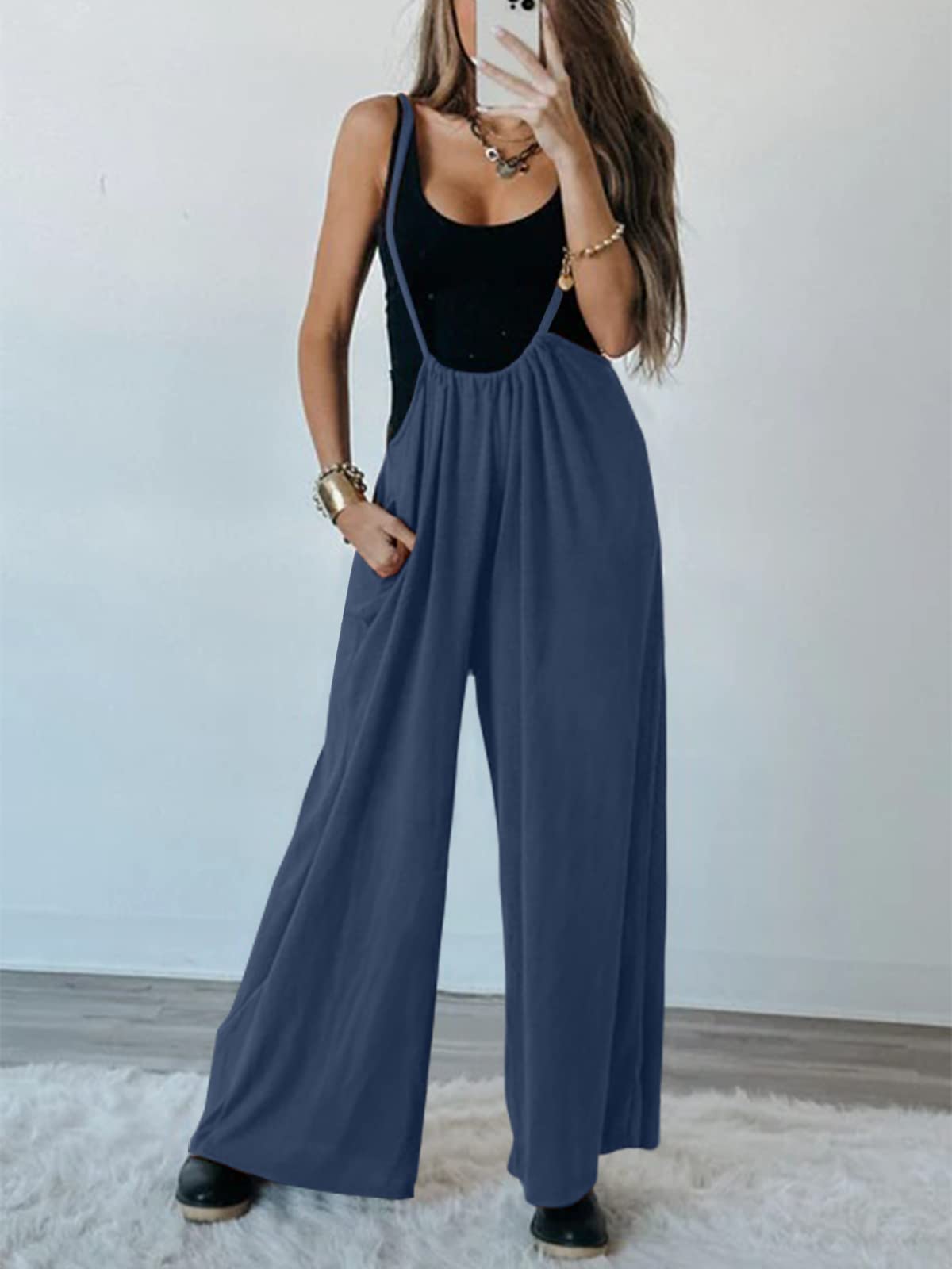 2024 Summer New Women's Adjustable Spaghetti Straps Wide Leg Baggy Overalls(40% OFF!!!)