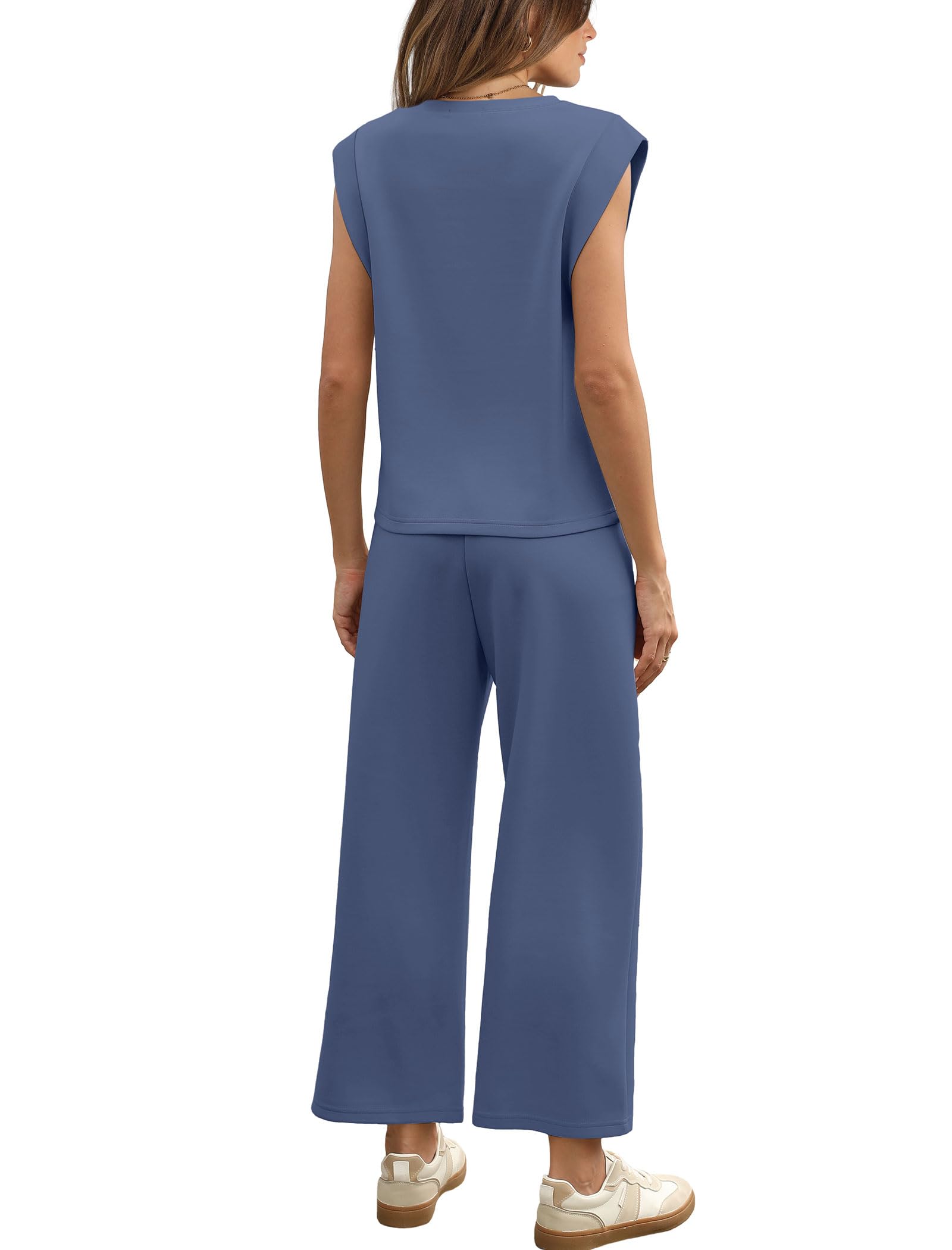 2025 New Women's Casual Cap Sleeve Top Wide Leg Crop Pants Two Piece Sets(buy 2 free shipping)