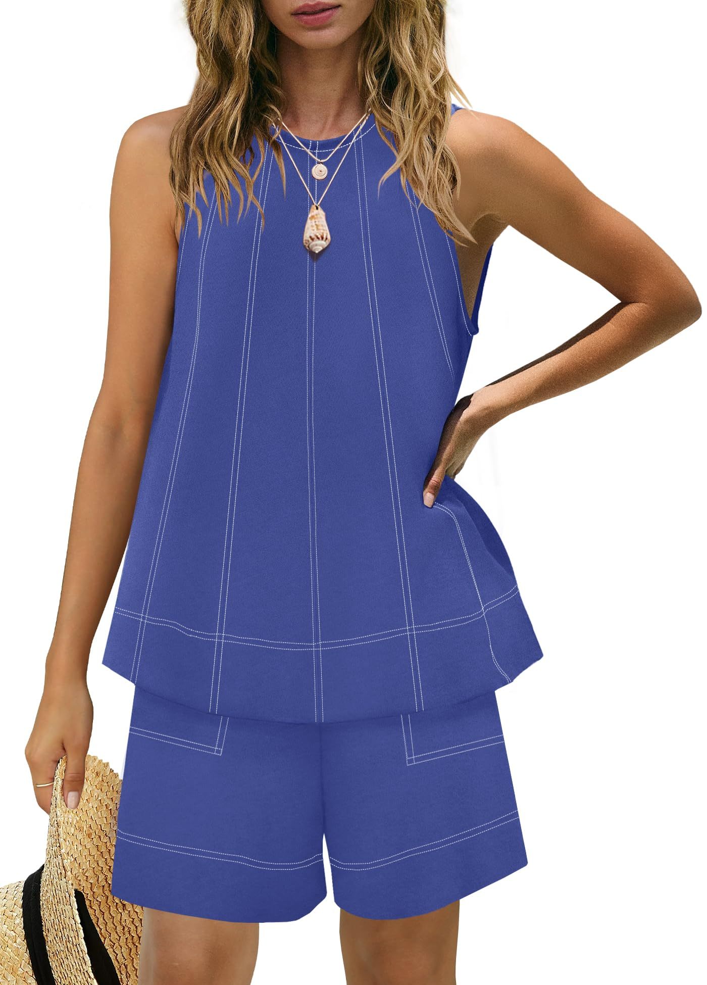 HOT SALE Women's Stitching Sleeveless Tank Top and Shorts Sets