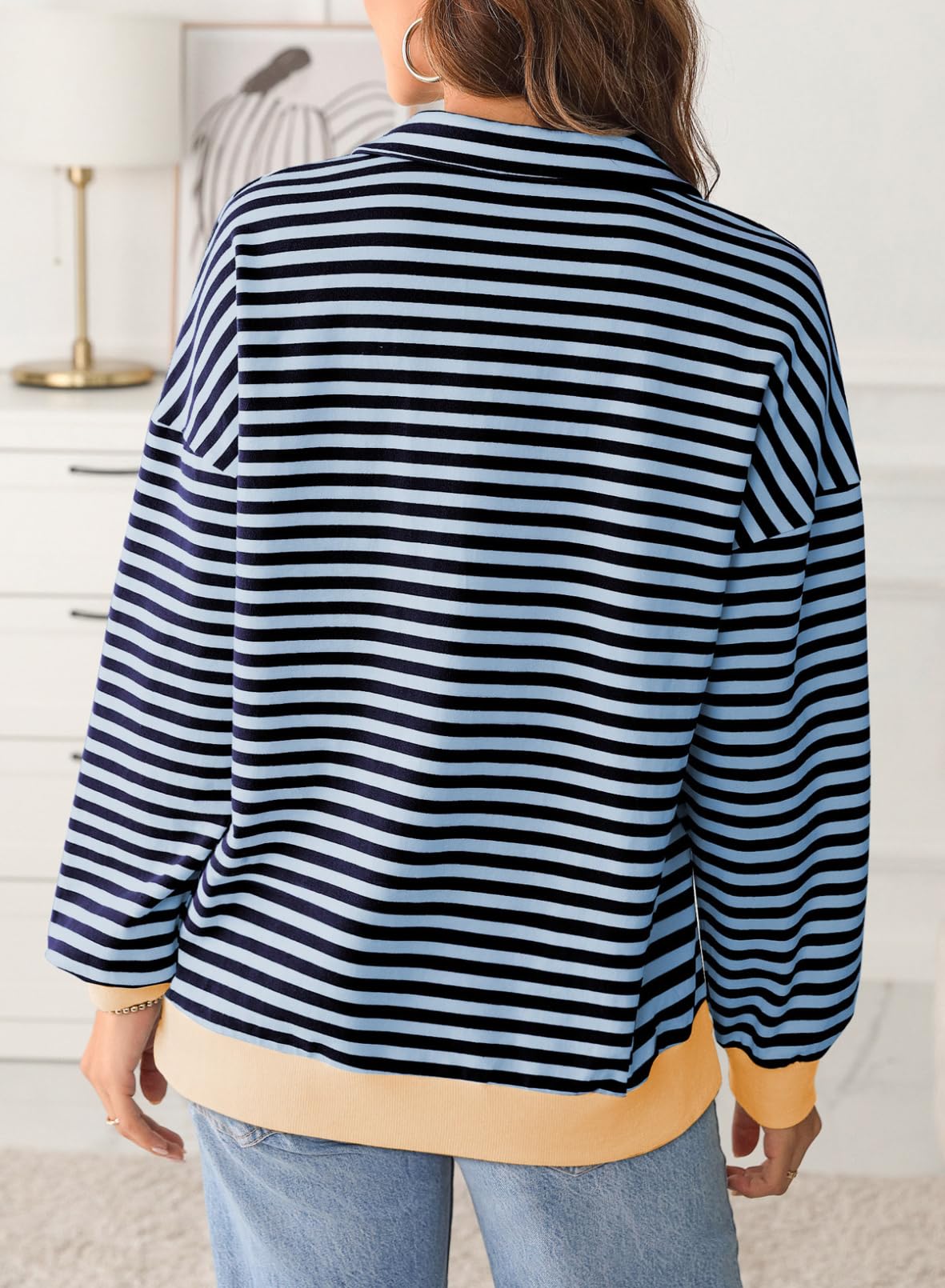 Women Casual Color Block Long Sleeve Shirts Quarter Zip Pullover