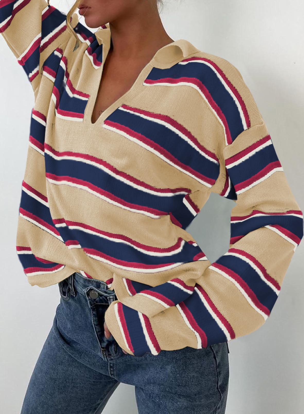 2024 Fall Oversized Ribbed Knit Side Slit Pullover Top