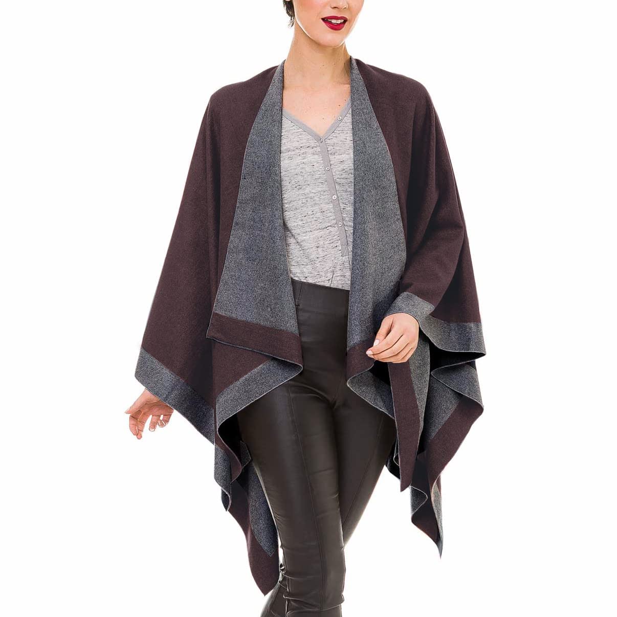 Women's Shawl Wrap Poncho Ruana Cape Cardigan Sweater Open Front 