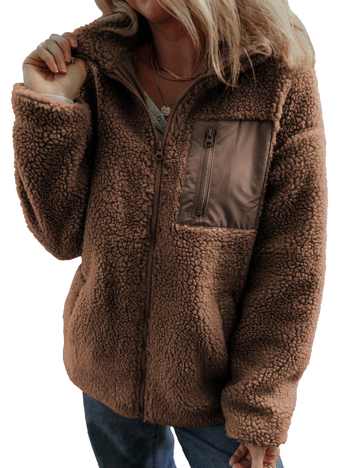 Womens Winter Trendy Full Zipper Fleece Jackets with Pockets