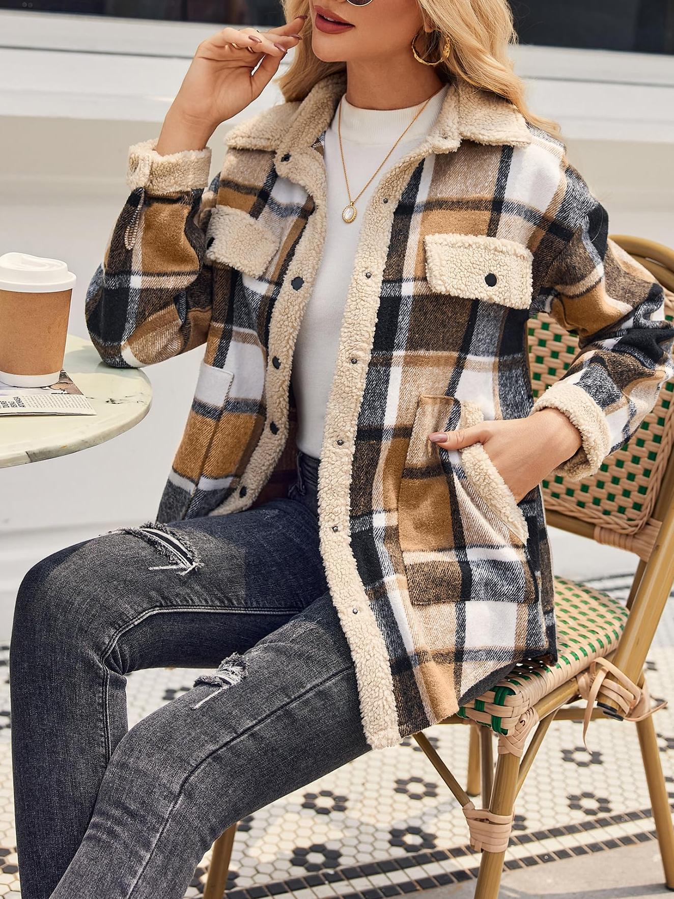 Womens Plaid Casual Long Sleeve Button Down  Fall Winter Coats（Buy 2 10% off）