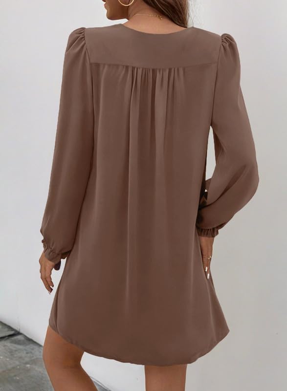 2025 New Womens Casual Ruffle Sleeve V Neck Pleated Flowy Shirt Dresses(BUY 2 FREE SHIPPING)