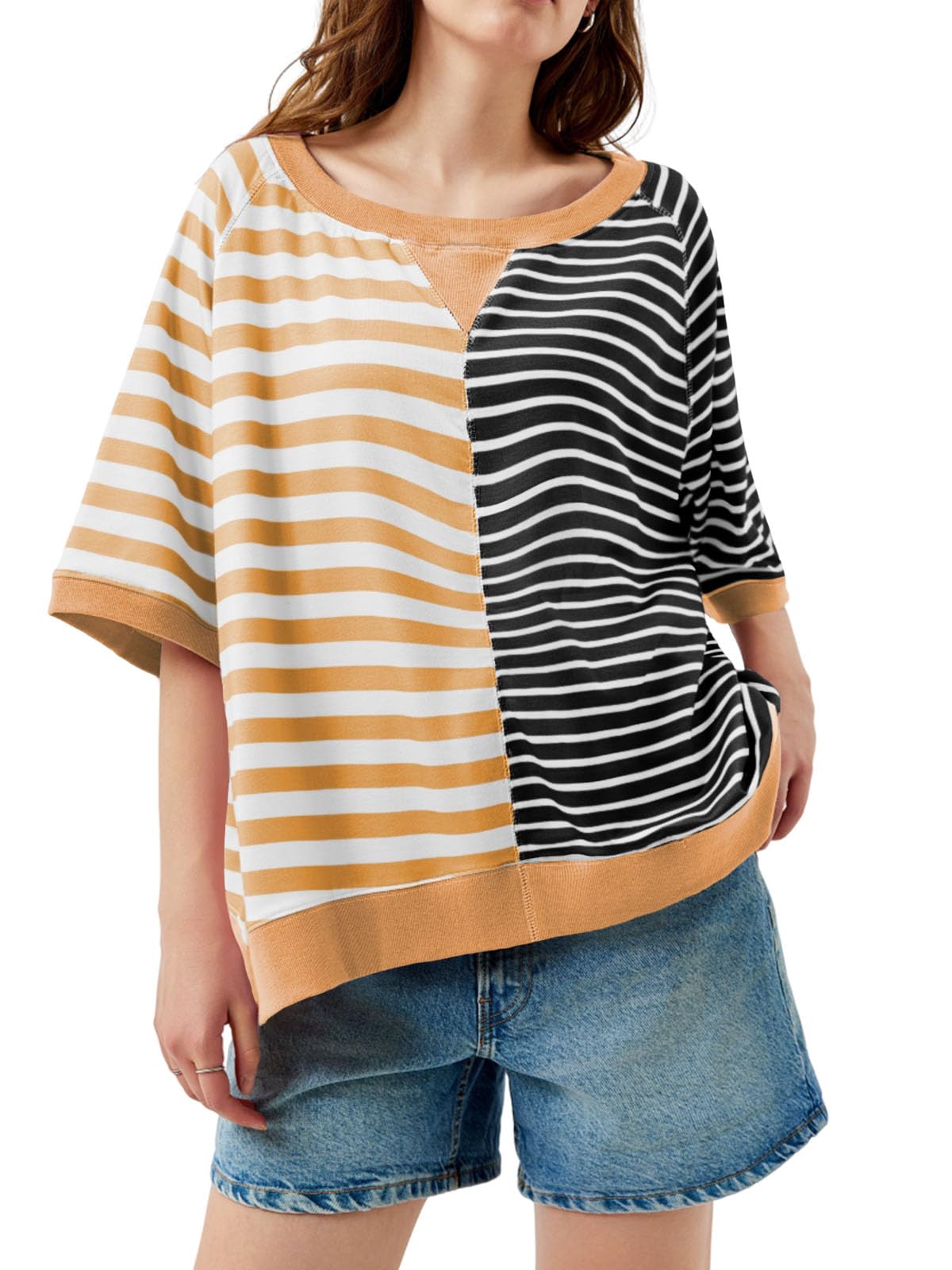 Women's Oversized Striped Color Block Loose Top