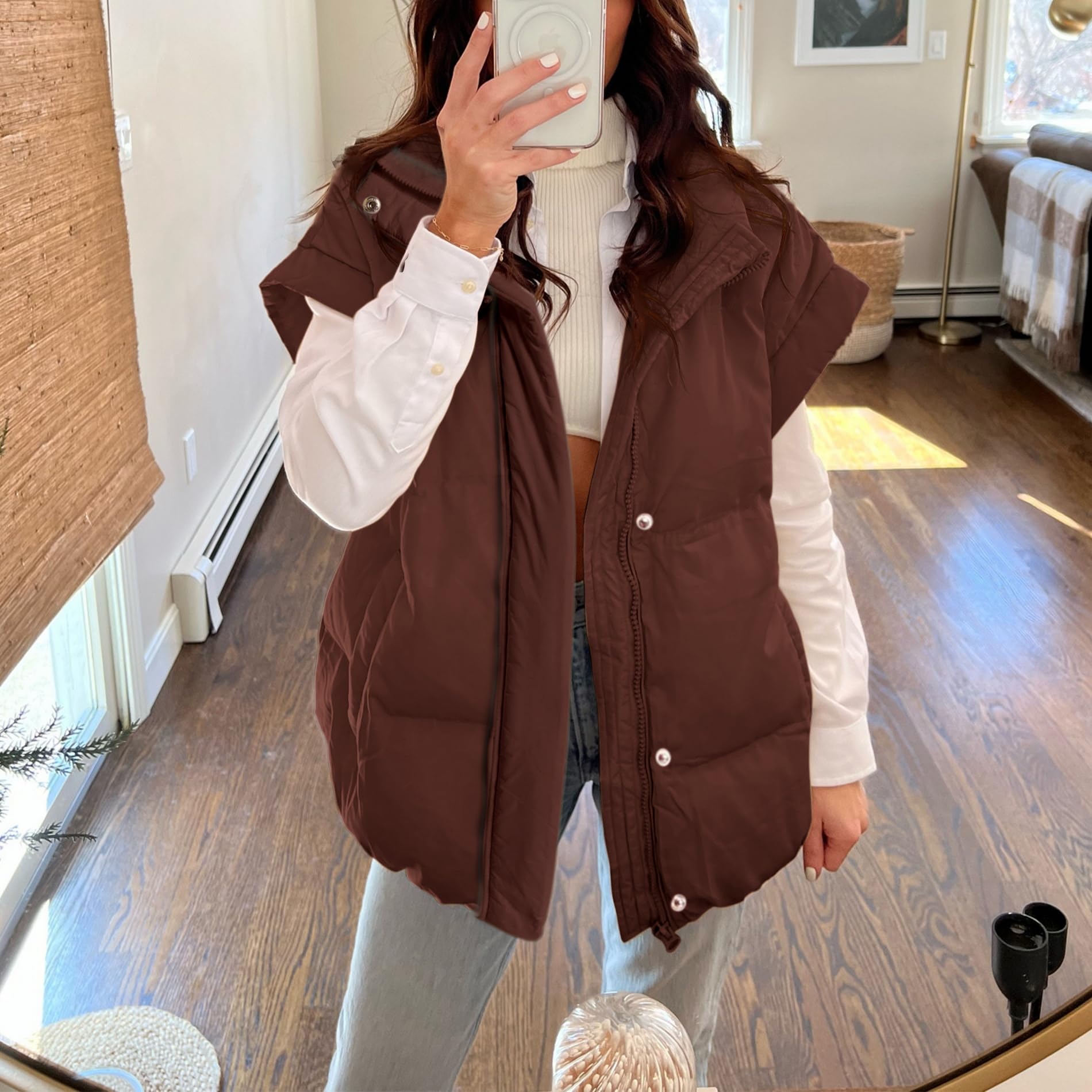 Women's Oversized Stand Collar Full Zip Puffer Vest