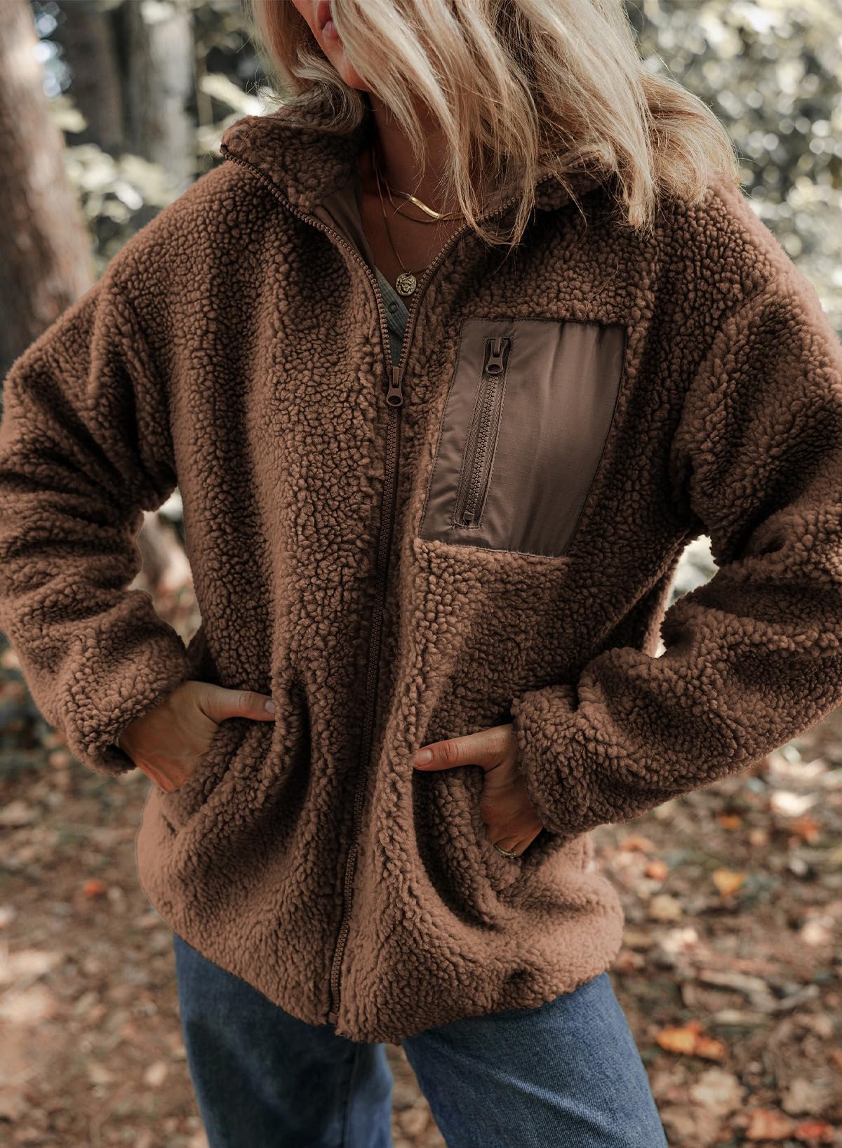 Womens Winter Trendy Full Zipper Fleece Jackets with Pockets