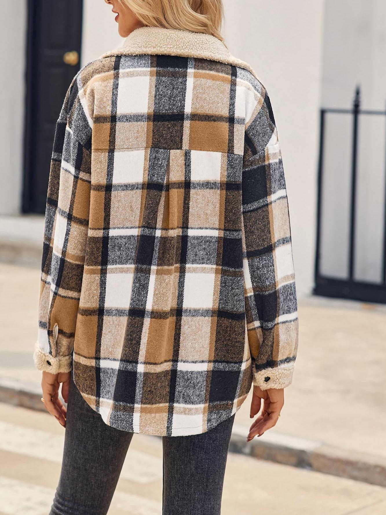 Womens Plaid Casual Long Sleeve Button Down  Fall Winter Coats（Buy 2 10% off）