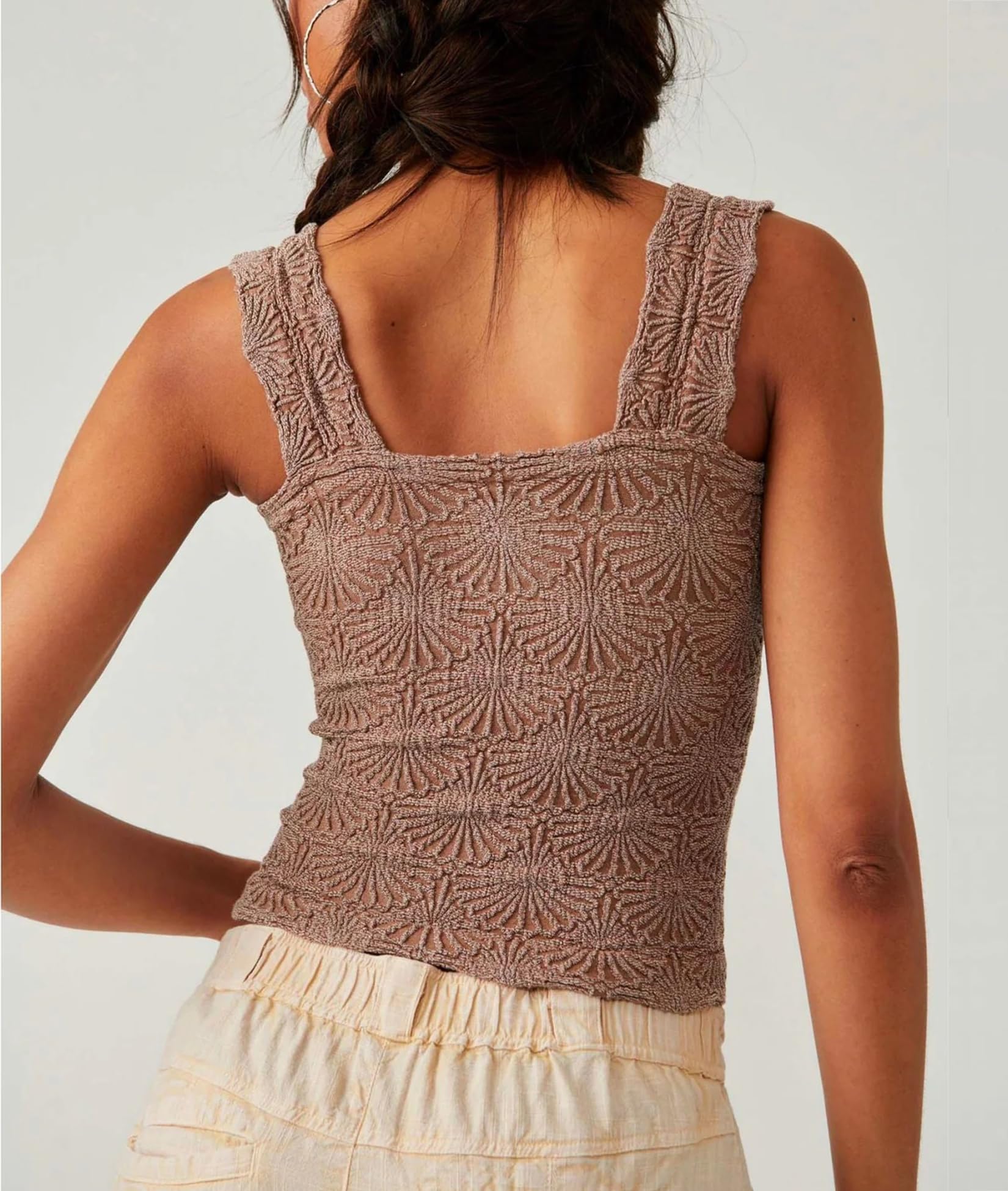 Women's Square Neck Wide Back Tank Top Floral Pattern Out Top