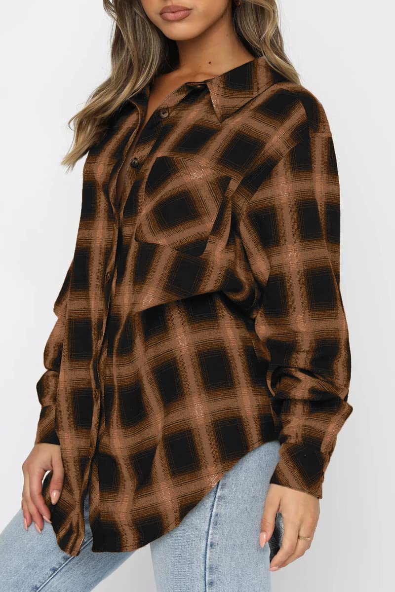 Women's Button Down Flannel Shirts Plaid Shacket