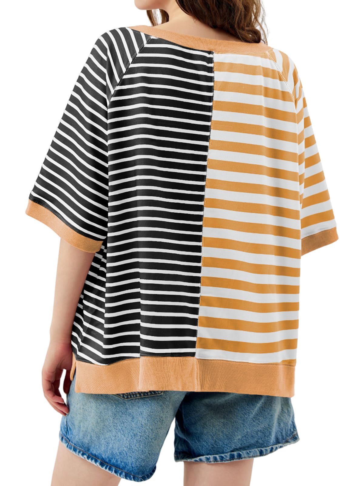 Women's Oversized Striped Color Block Loose Top