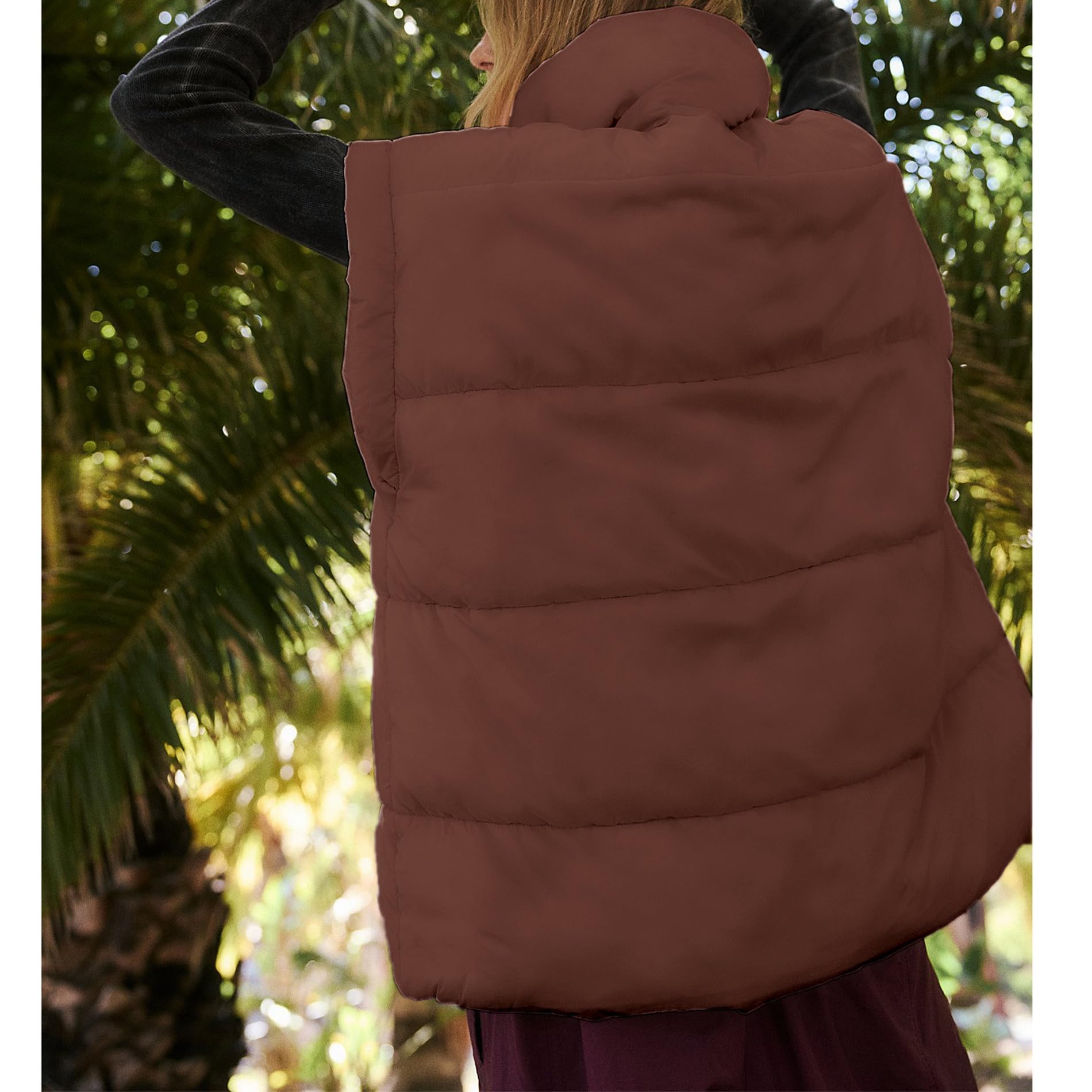 Women's Oversized Stand Collar Full Zip Puffer Vest