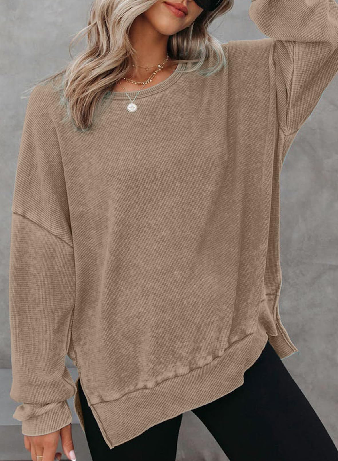 2024 New Women's Washed Waffle Knit Crewneck Sweatshirt(buy 2 10% OFF)
