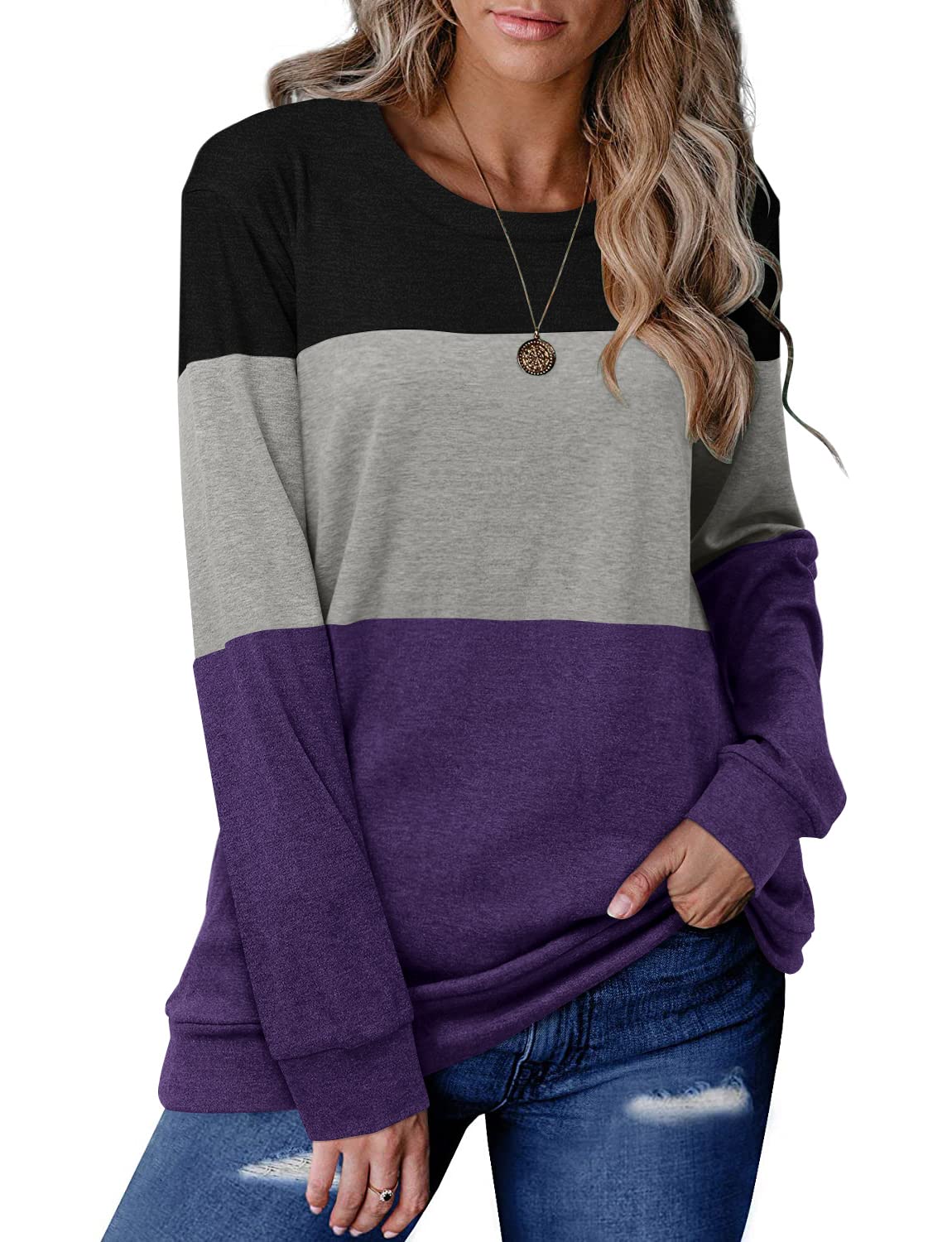 Women's Round Neck Colorblock Casual Top(Buy 2 Free Shipping)
