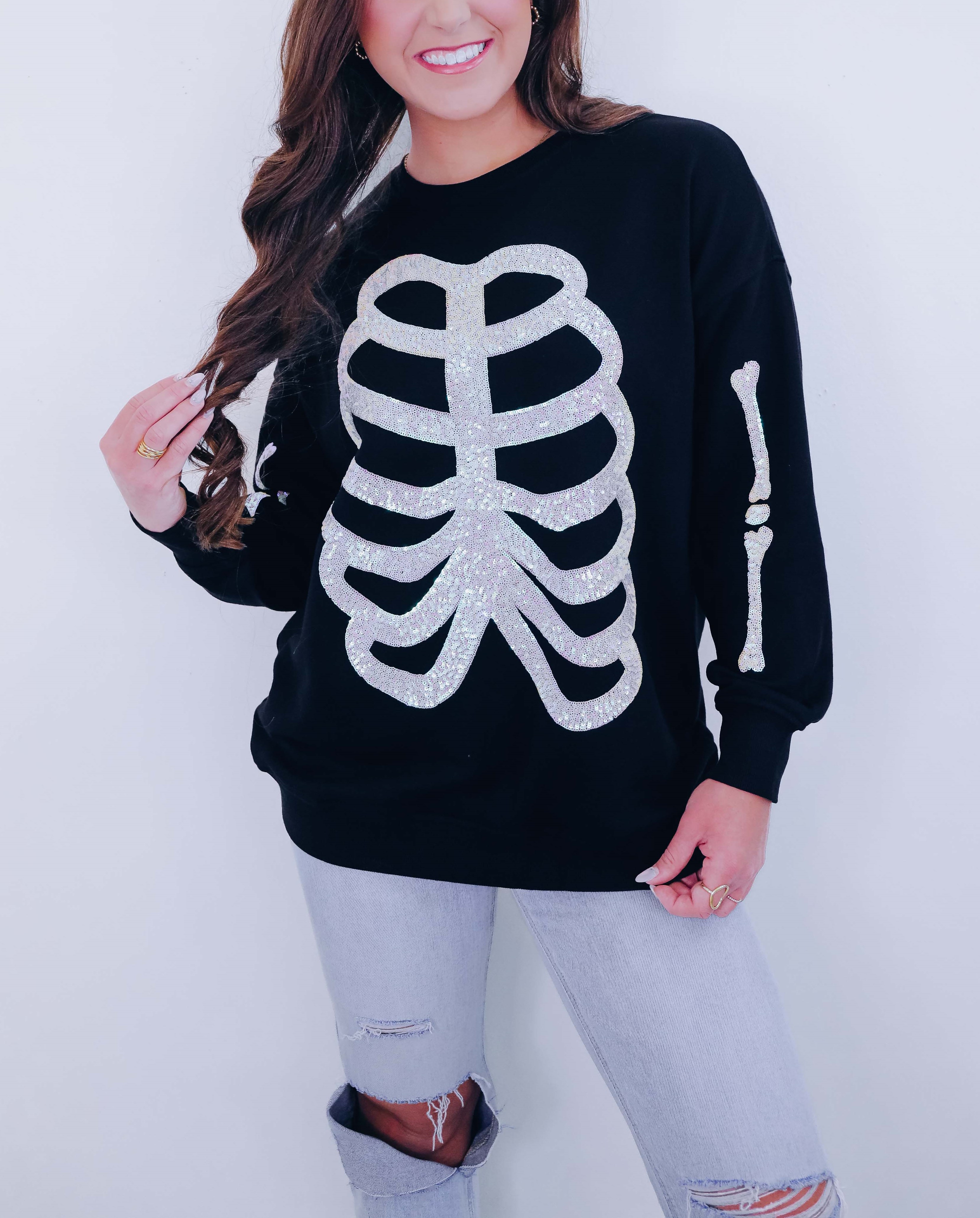 Heart Skeleton Sequin Embellished Sweatshirt (Buy 2 Free Shipping)