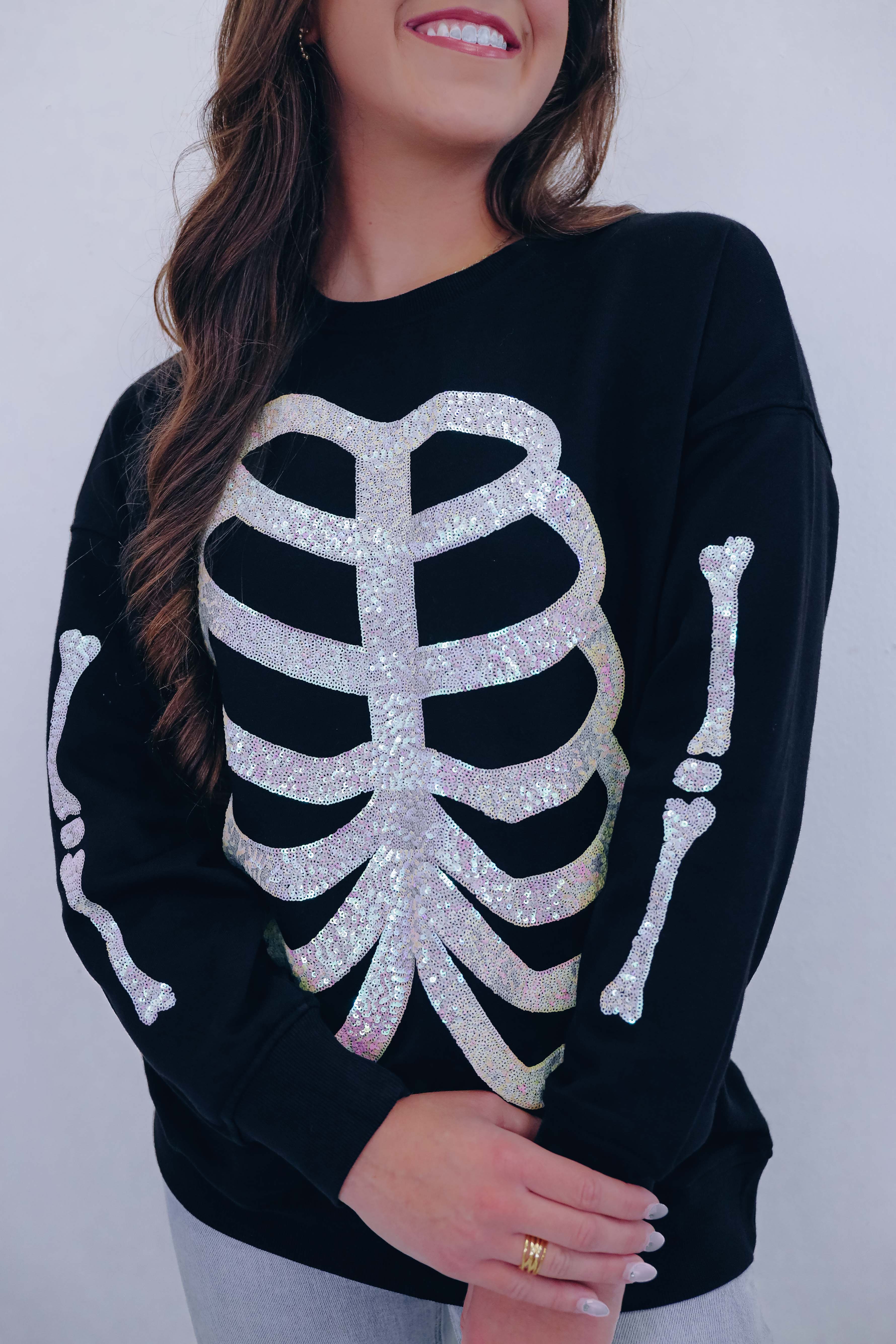 Heart Skeleton Sequin Embellished Sweatshirt (Buy 2 Free Shipping)