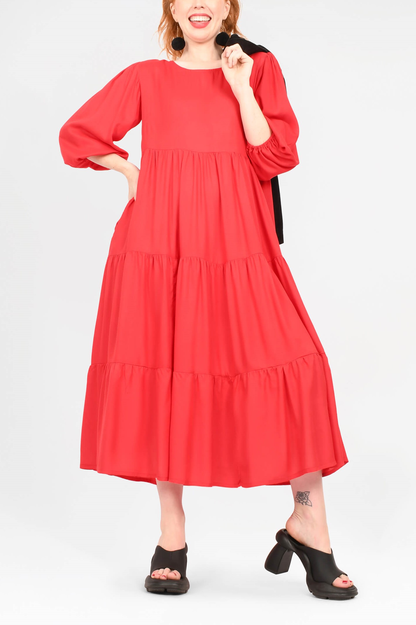 Crew Neck Long Sleeve Layered Maxi Dress