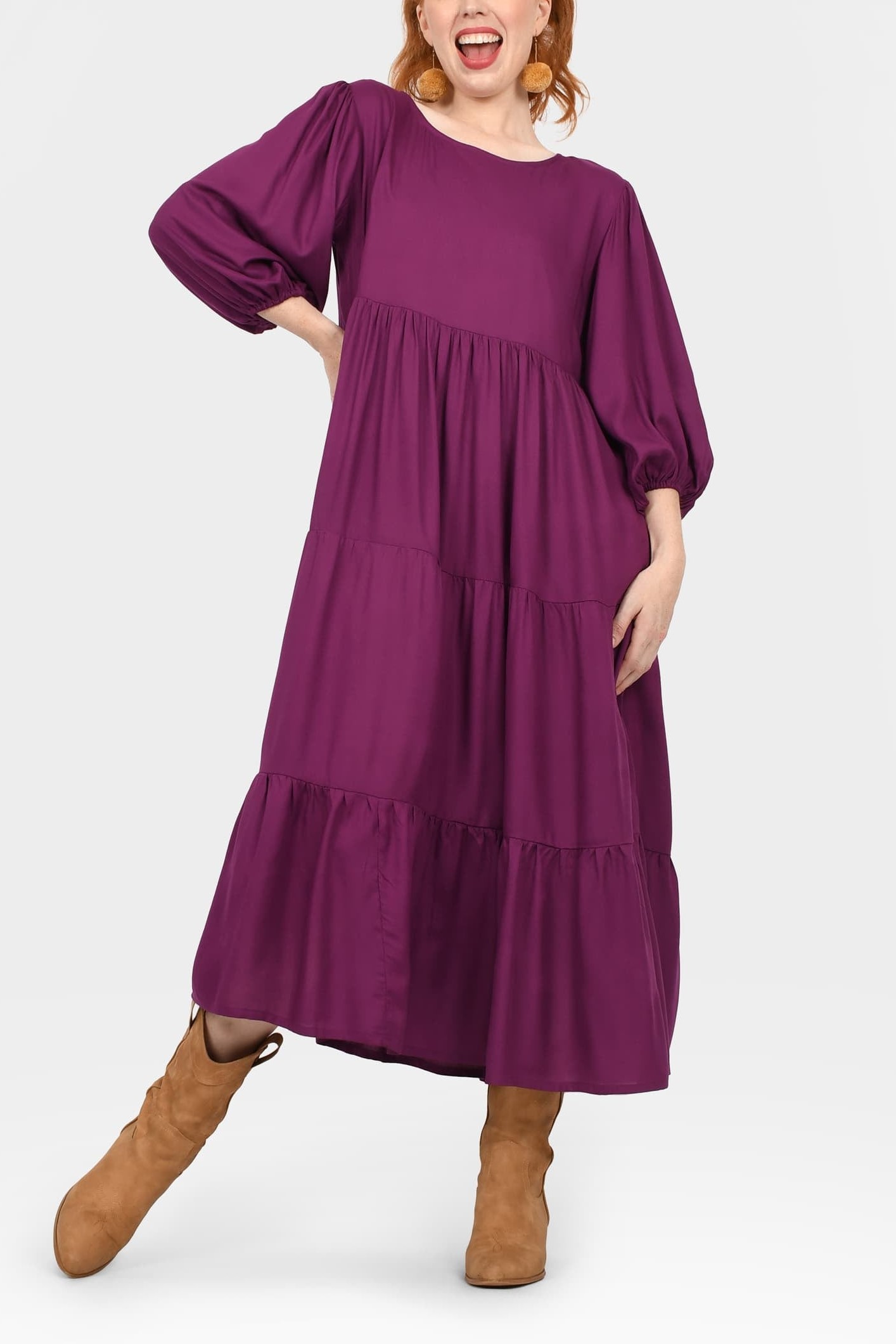 Crew Neck Long Sleeve Layered Maxi Dress