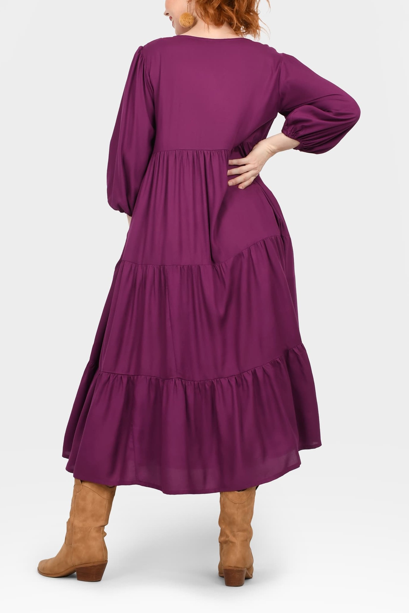 Crew Neck Long Sleeve Layered Maxi Dress