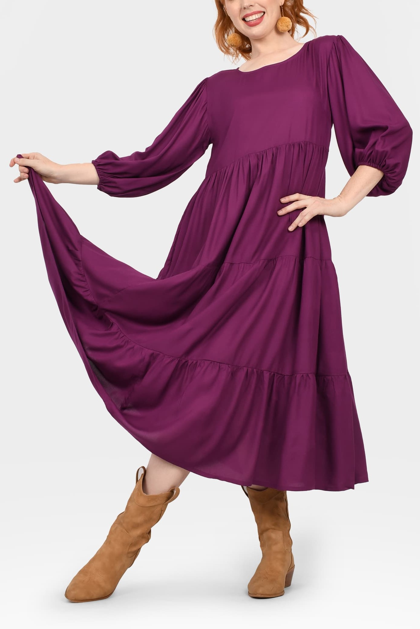 Crew Neck Long Sleeve Layered Maxi Dress