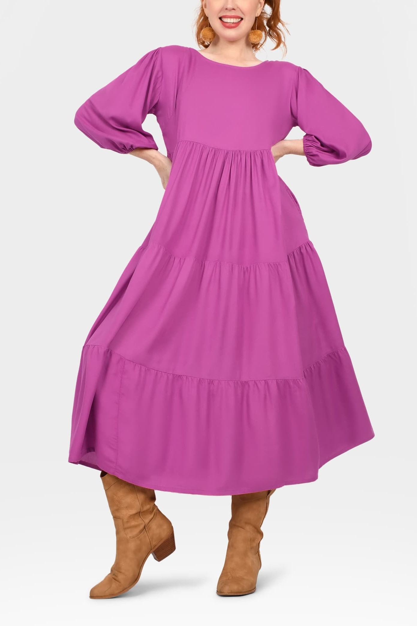 Crew Neck Long Sleeve Layered Maxi Dress