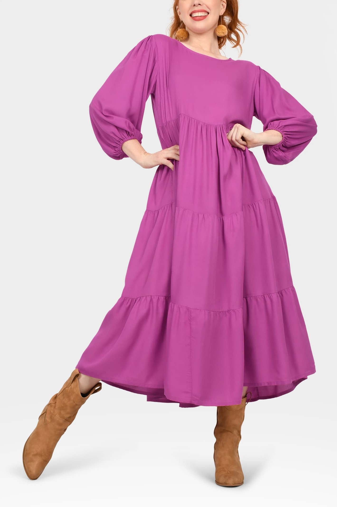 Crew Neck Long Sleeve Layered Maxi Dress