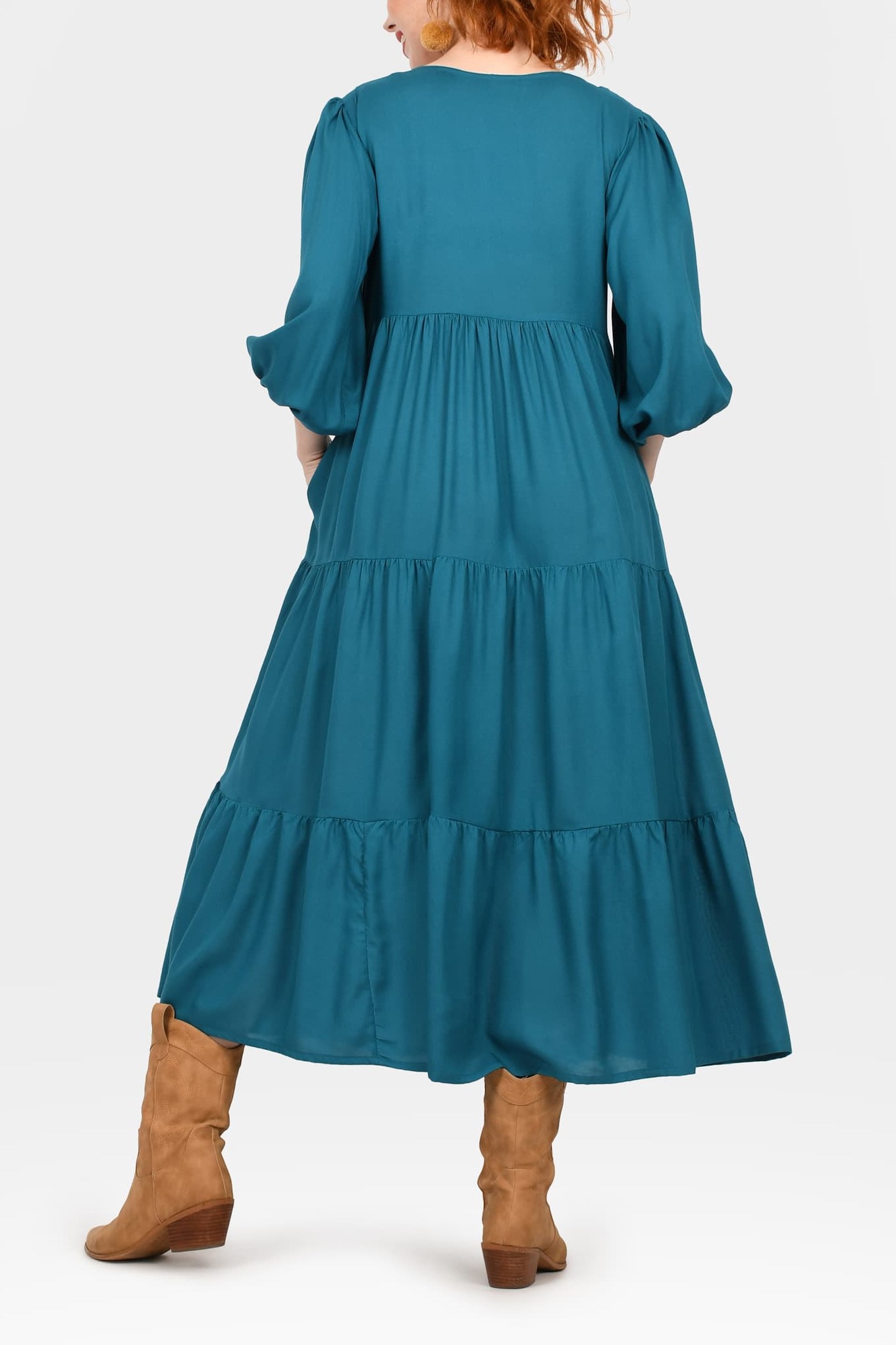 Crew Neck Long Sleeve Layered Maxi Dress