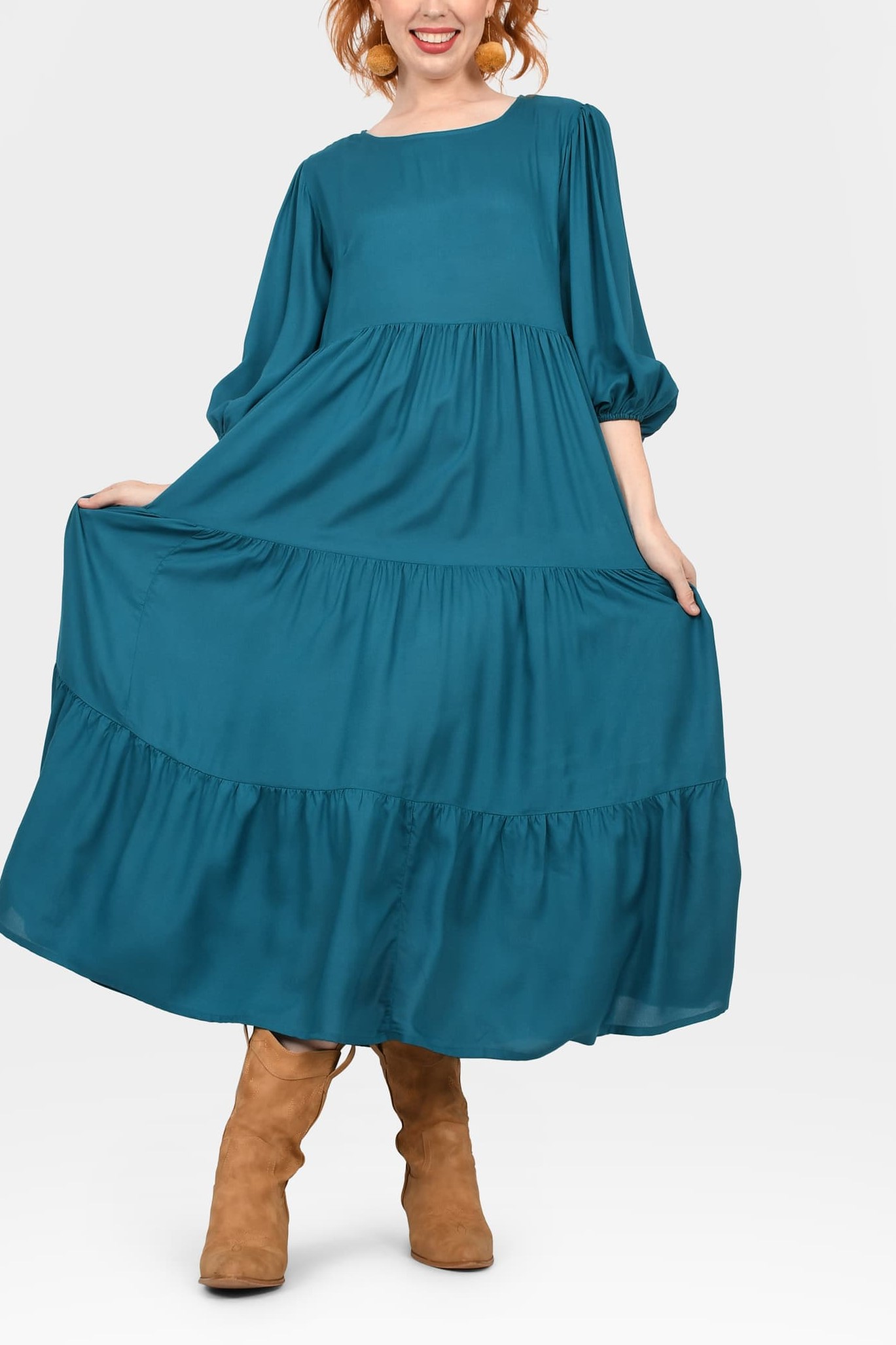 Crew Neck Long Sleeve Layered Maxi Dress