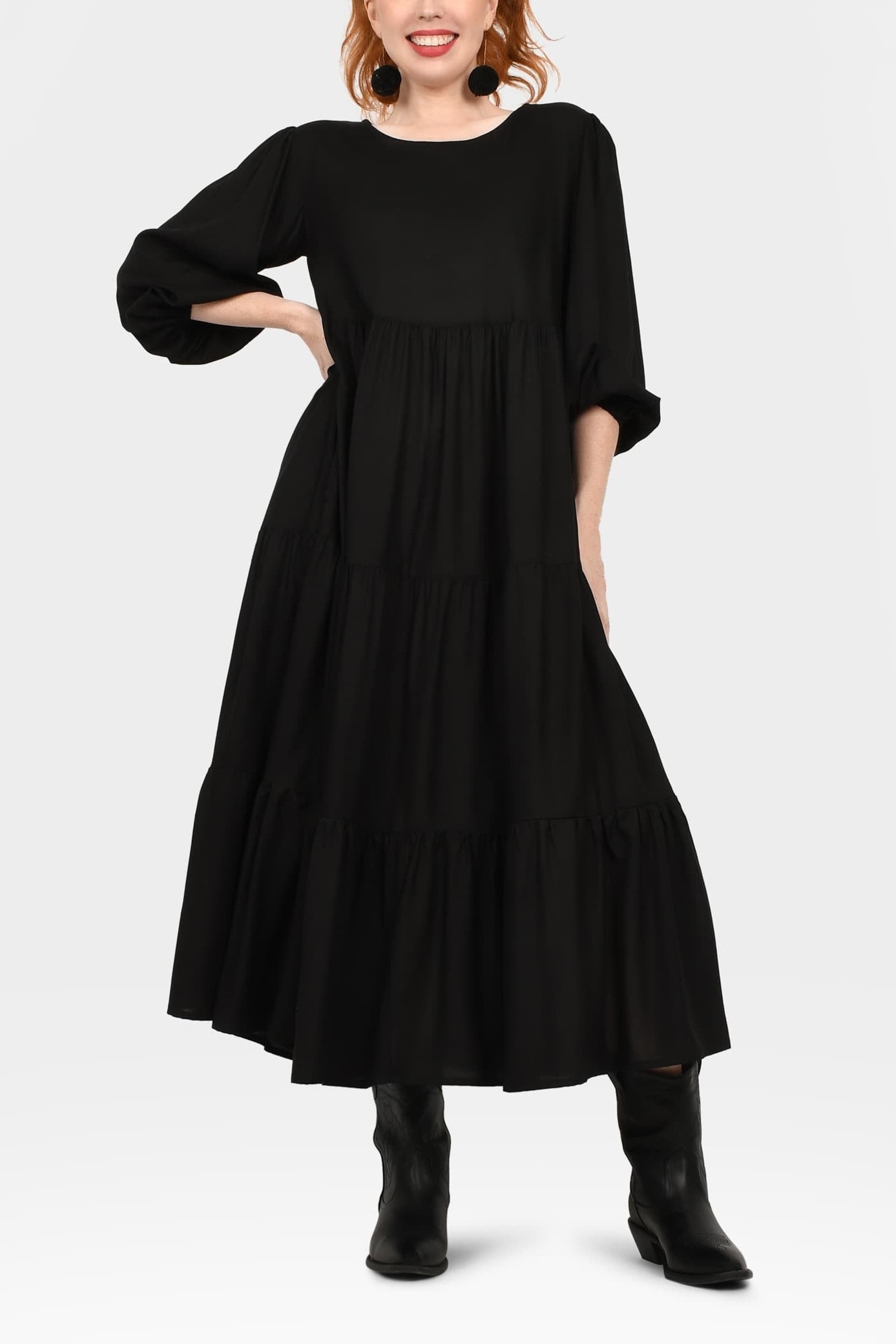 Crew Neck Long Sleeve Layered Maxi Dress