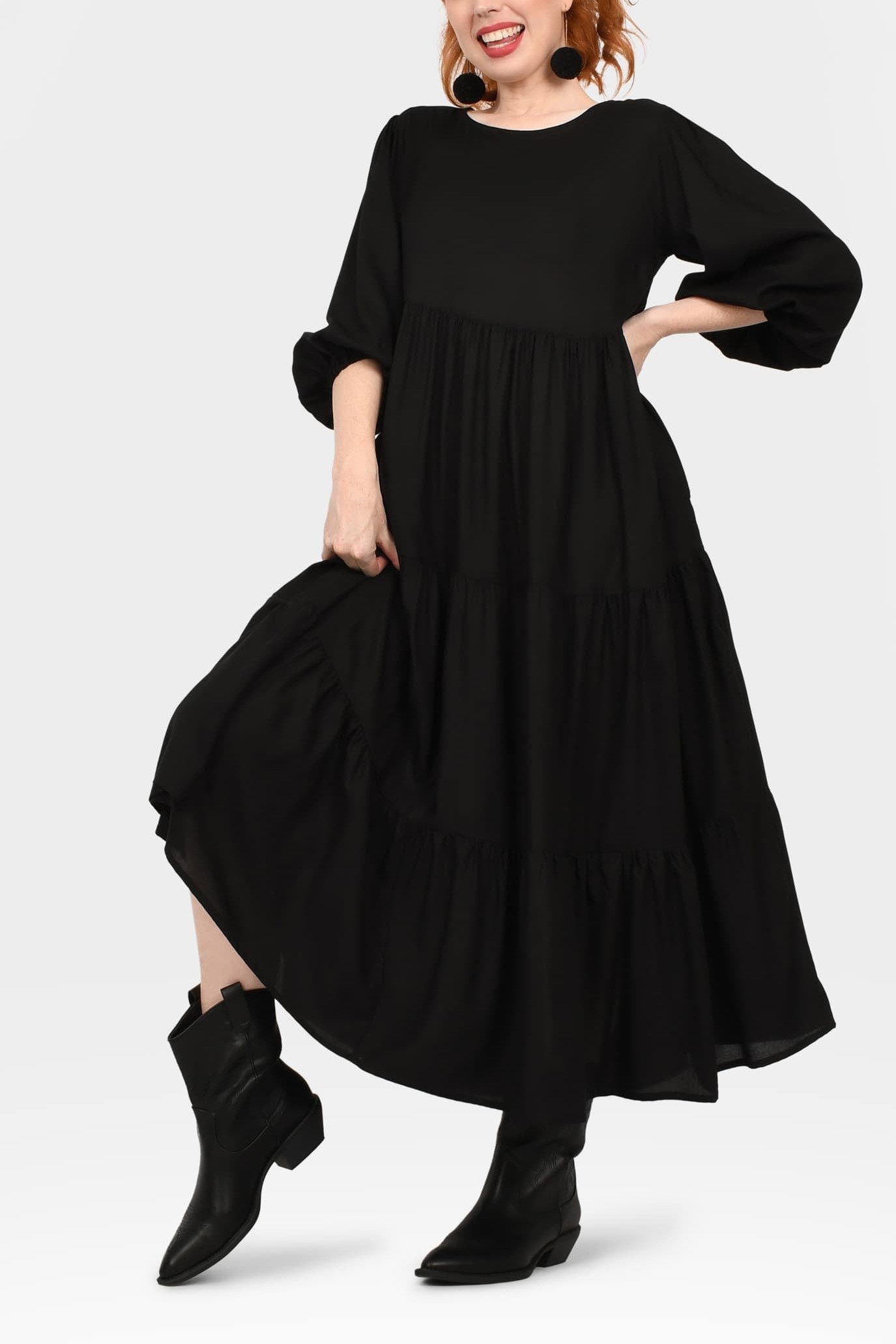 Crew Neck Long Sleeve Layered Maxi Dress