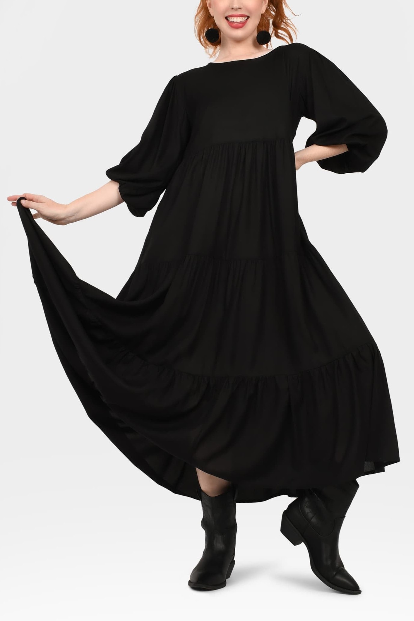 Crew Neck Long Sleeve Layered Maxi Dress