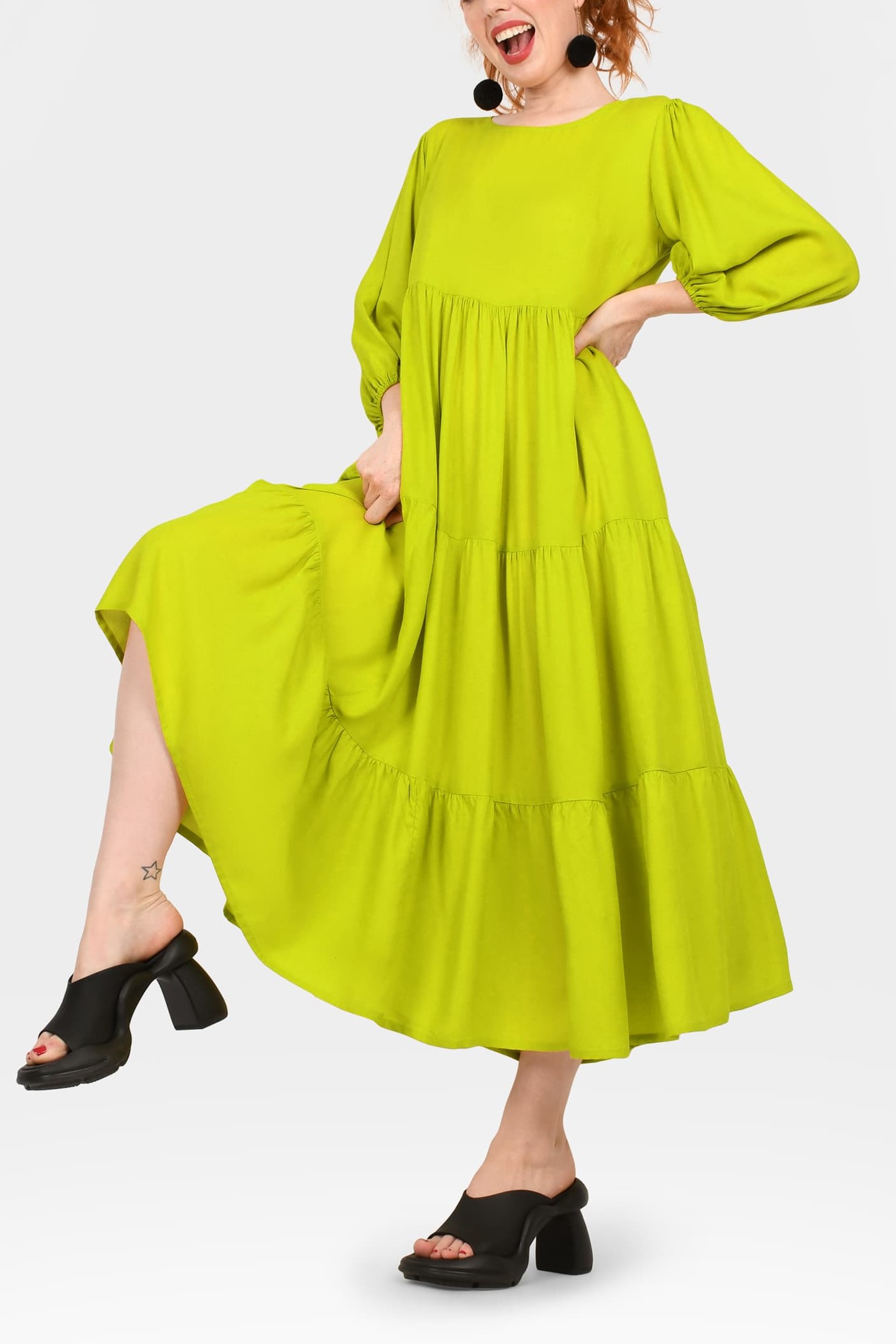 Crew Neck Long Sleeve Layered Maxi Dress
