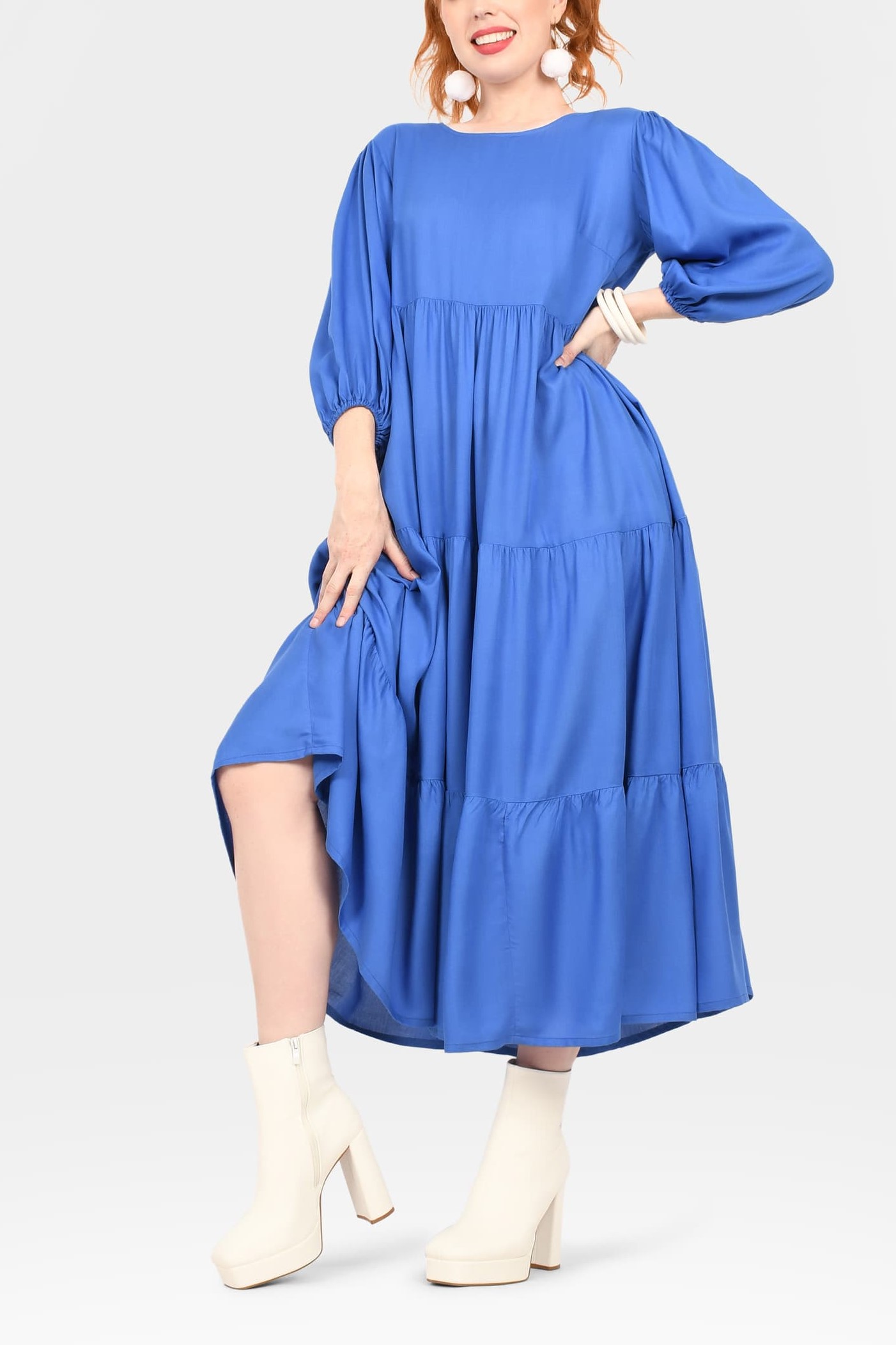 Crew Neck Long Sleeve Layered Maxi Dress