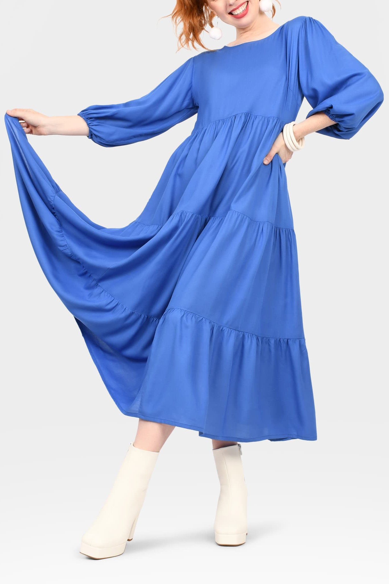 Crew Neck Long Sleeve Layered Maxi Dress