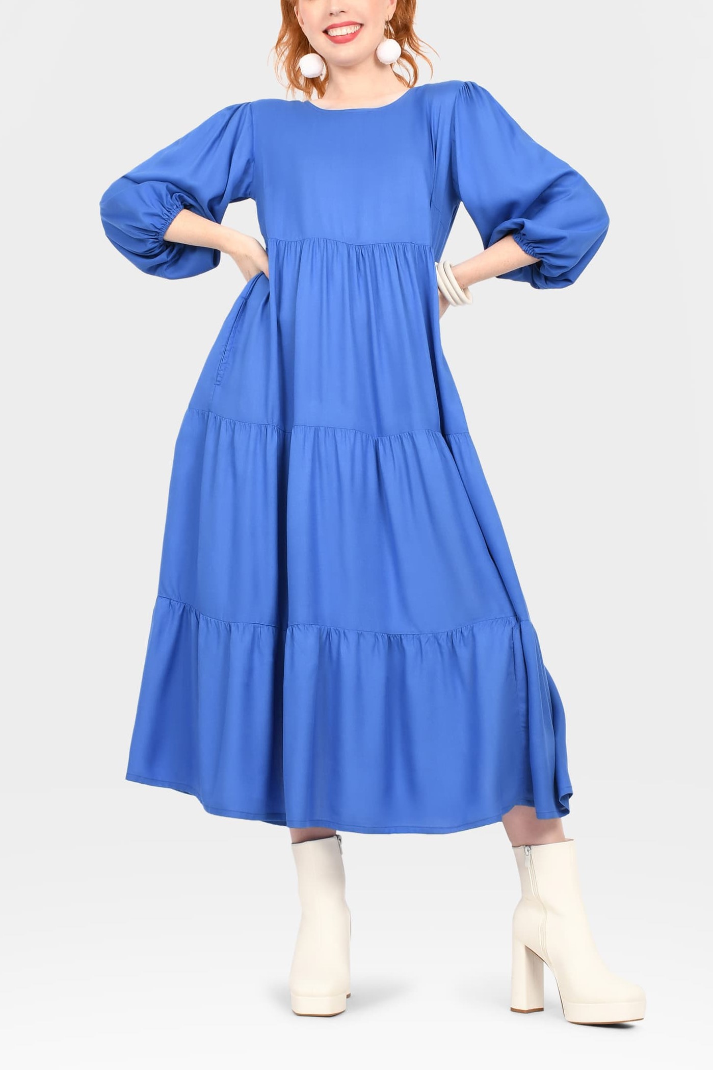 Crew Neck Long Sleeve Layered Maxi Dress