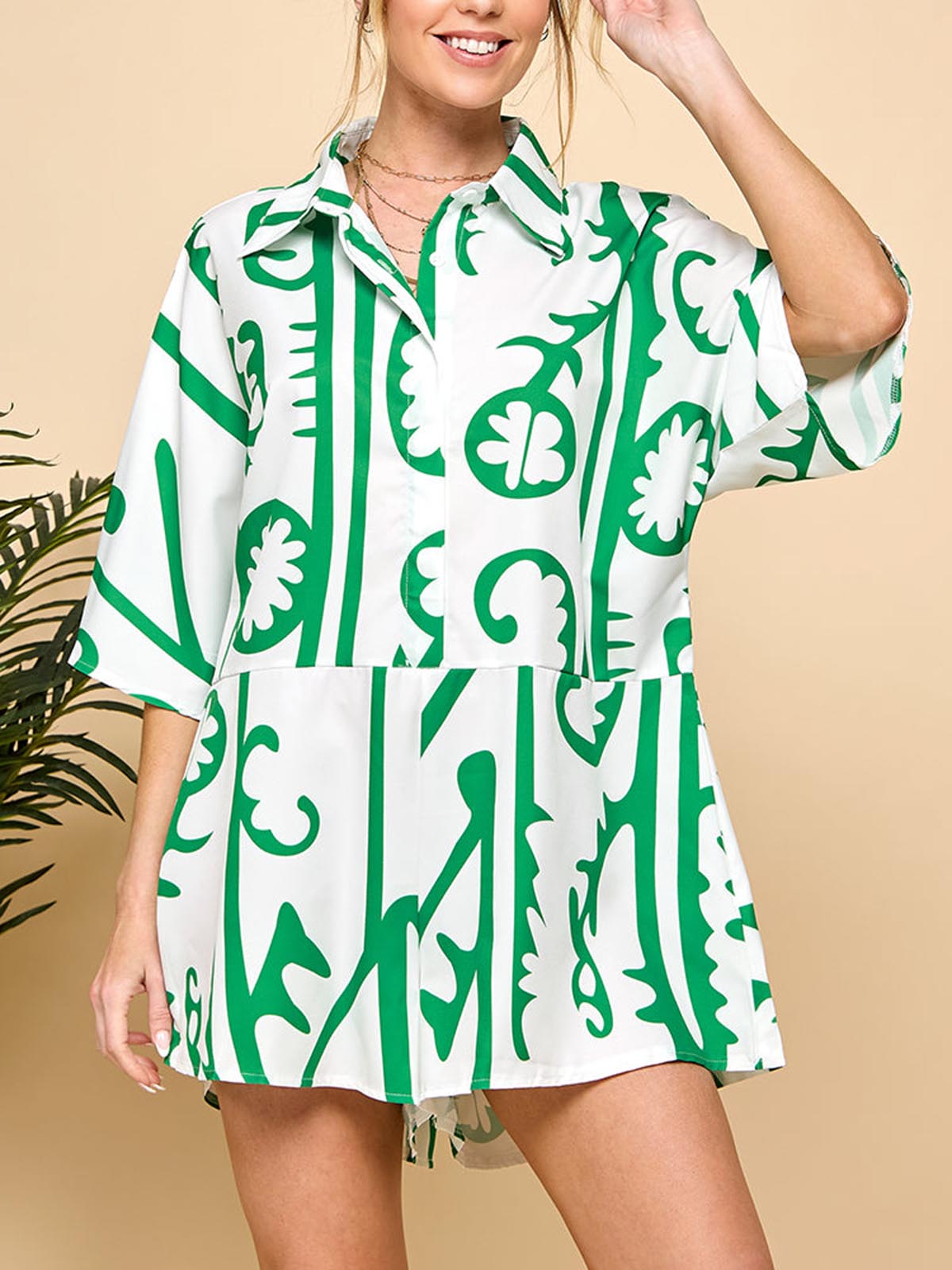 Women's Casual Printed Button-Up Jumpsuit with Pockets(BUY 2 FREE SHIPPING)