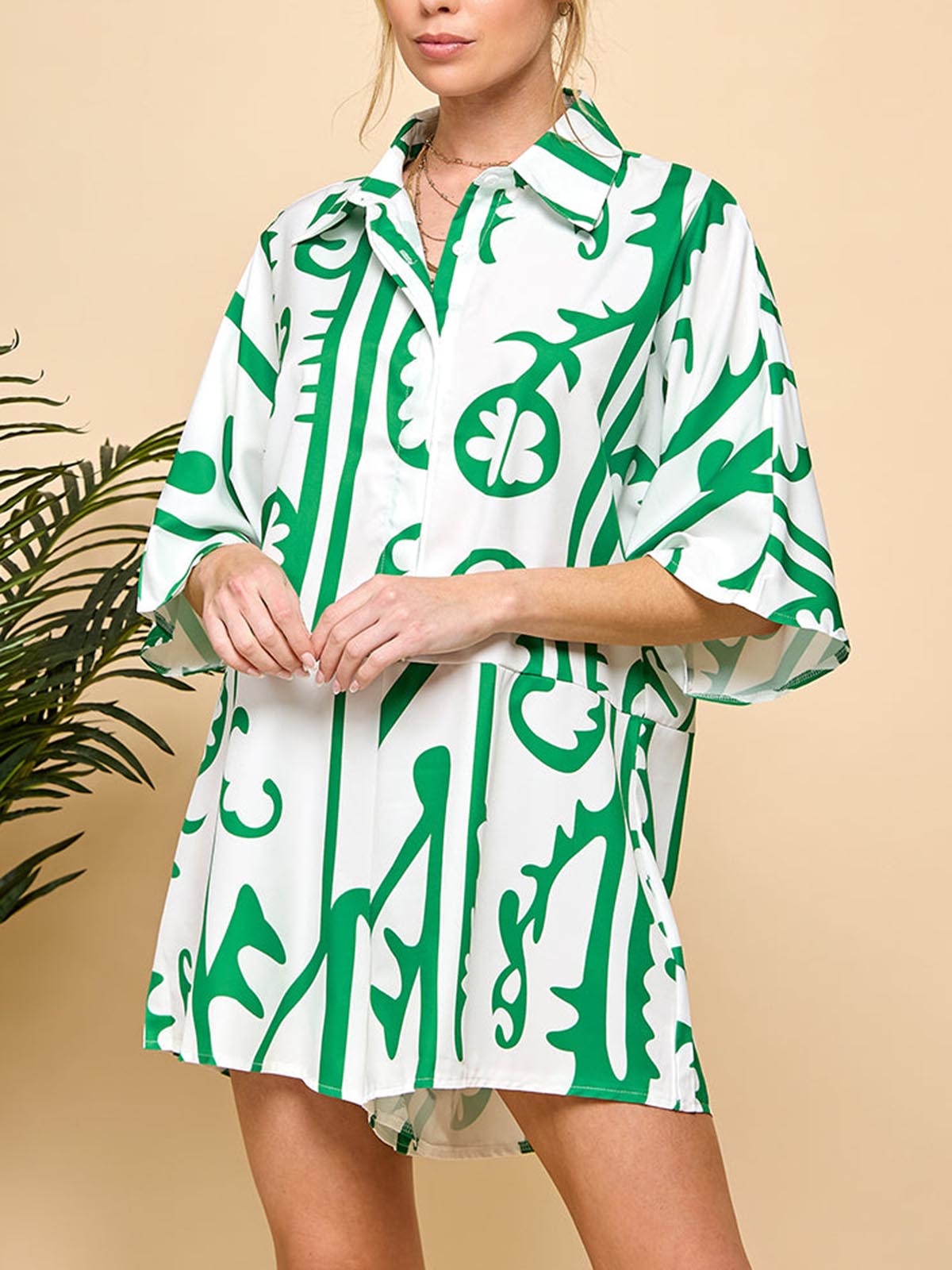 Women's Casual Printed Button-Up Jumpsuit with Pockets(BUY 2 FREE SHIPPING)