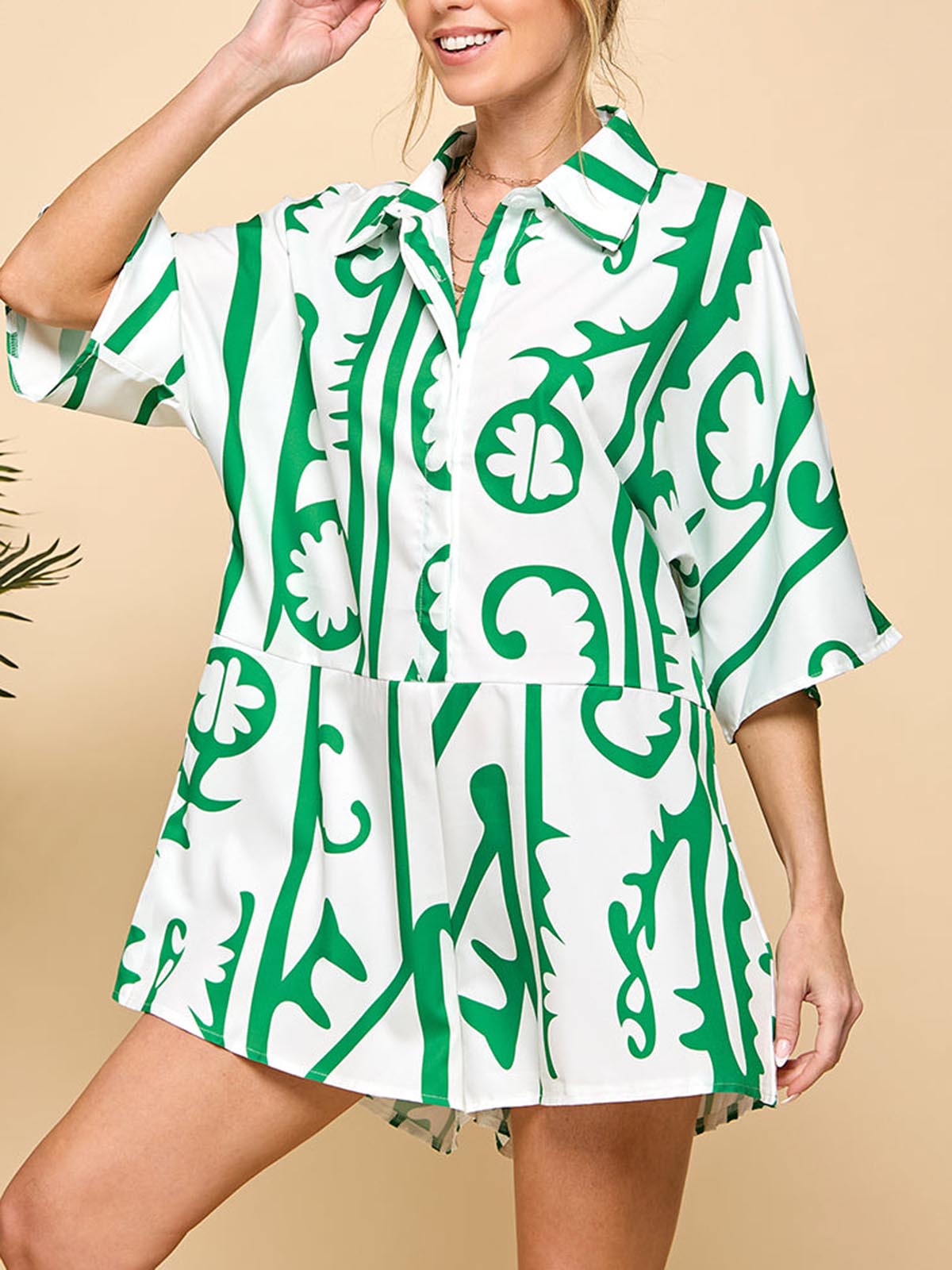 Women's Casual Printed Button-Up Jumpsuit with Pockets(BUY 2 FREE SHIPPING)