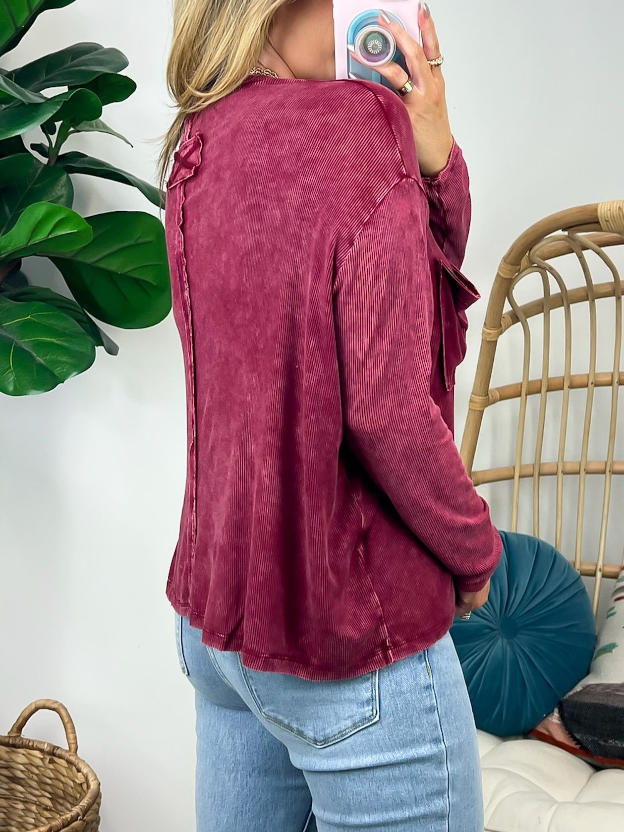 Washed Dolman Sleeve Pocket Top 