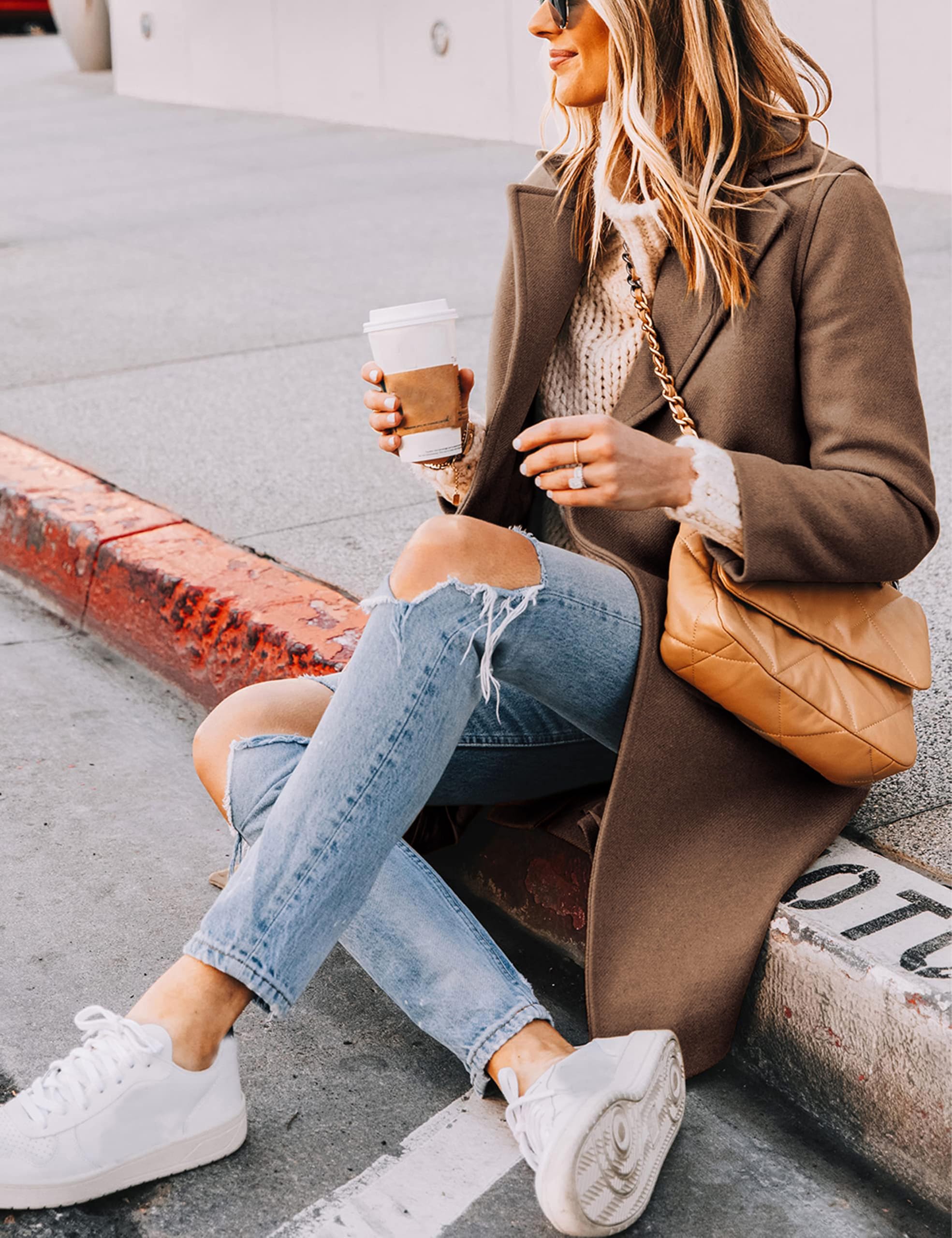 Women's Notch Lapel Double Breasted Wool Blend Mid Long Pea Trench Coat