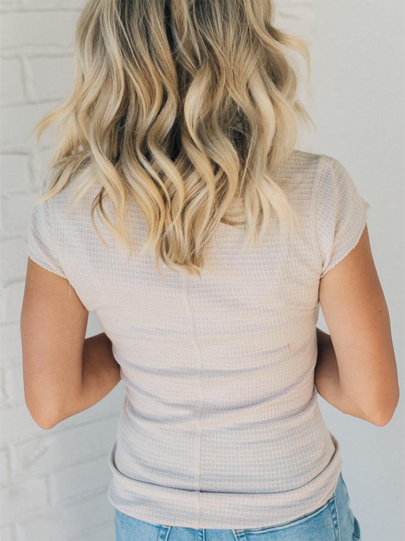 Cap Sleeve Waffled Snap Henley