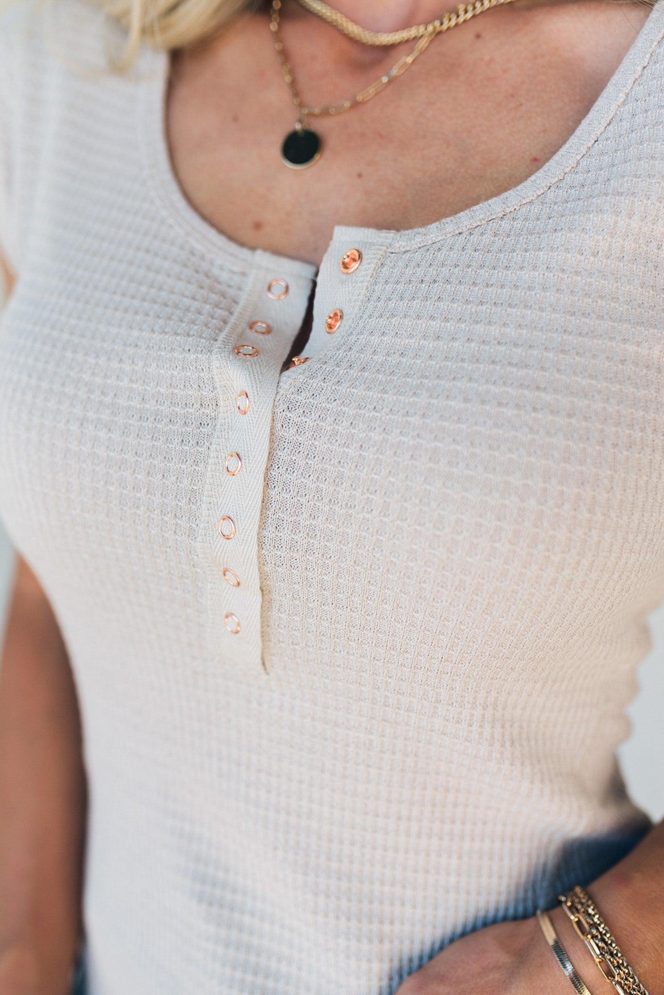 Cap Sleeve Waffled Snap Henley