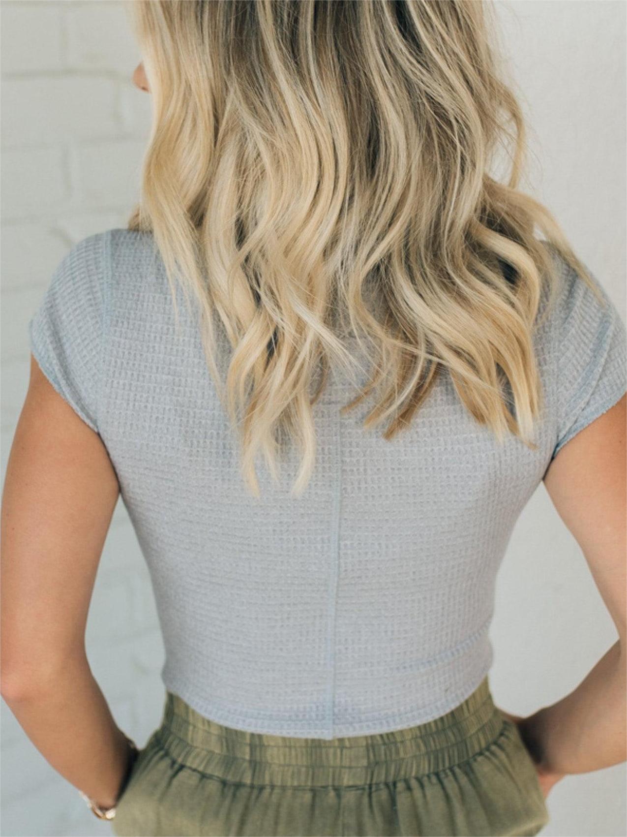 Cap Sleeve Waffled Snap Henley