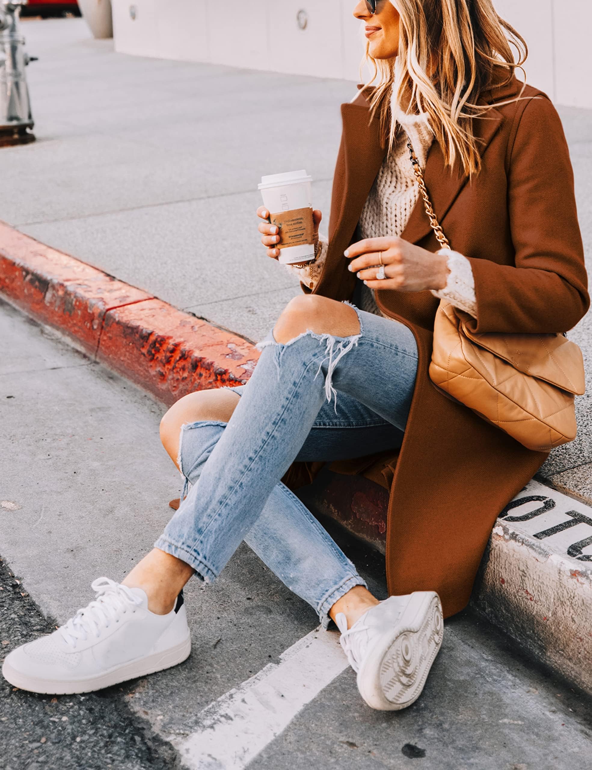 Women's Notch Lapel Double Breasted Wool Blend Mid Long Pea Trench Coat