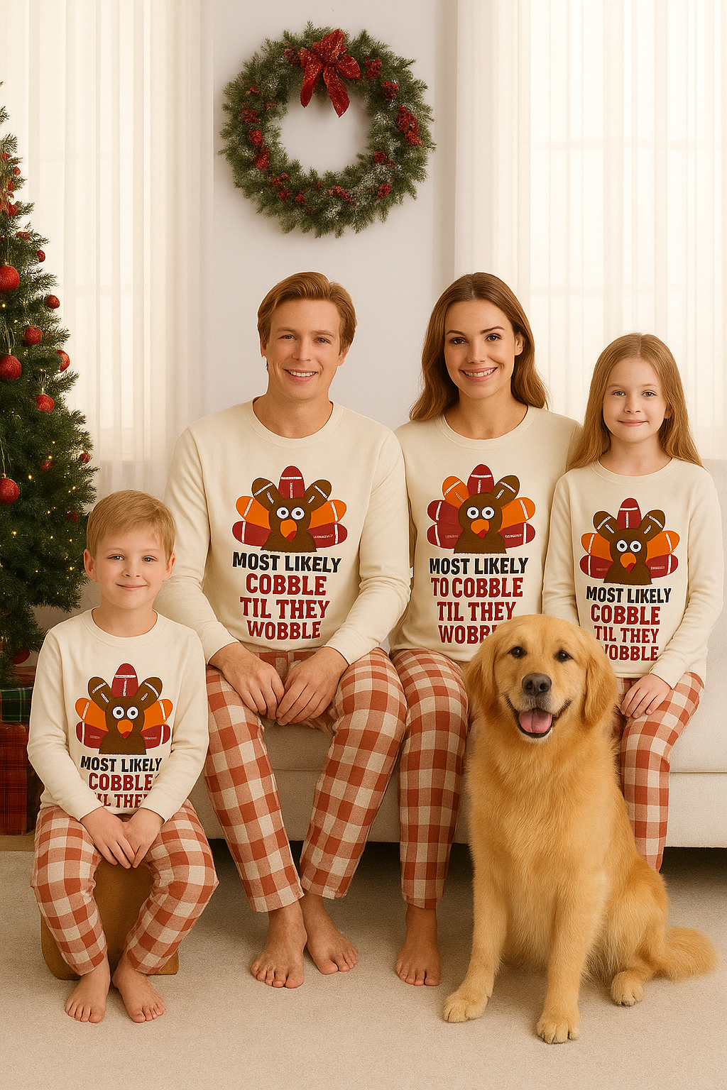 Thanksgiving Turkey & Football Family Pajamas Set